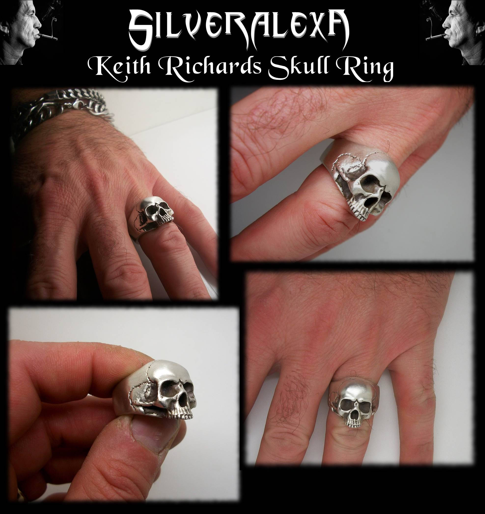 Skull ring - Sterling Silver Keith Richards Skull Ring - ALL SIZES available