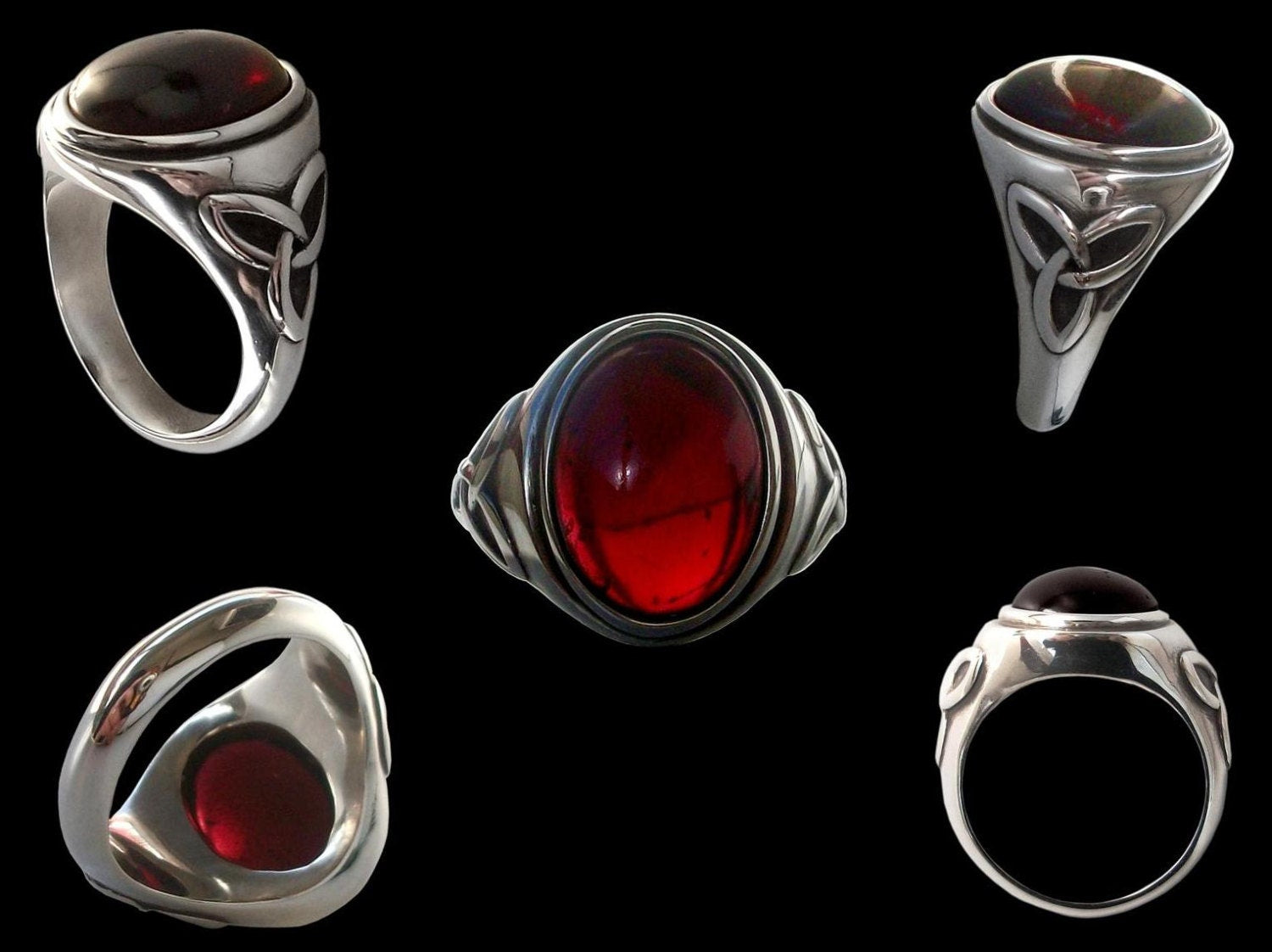 Celtic ring - Sterling Silver Pagan Triquetra Ring with Red Garnet -  -  ALL SIZES