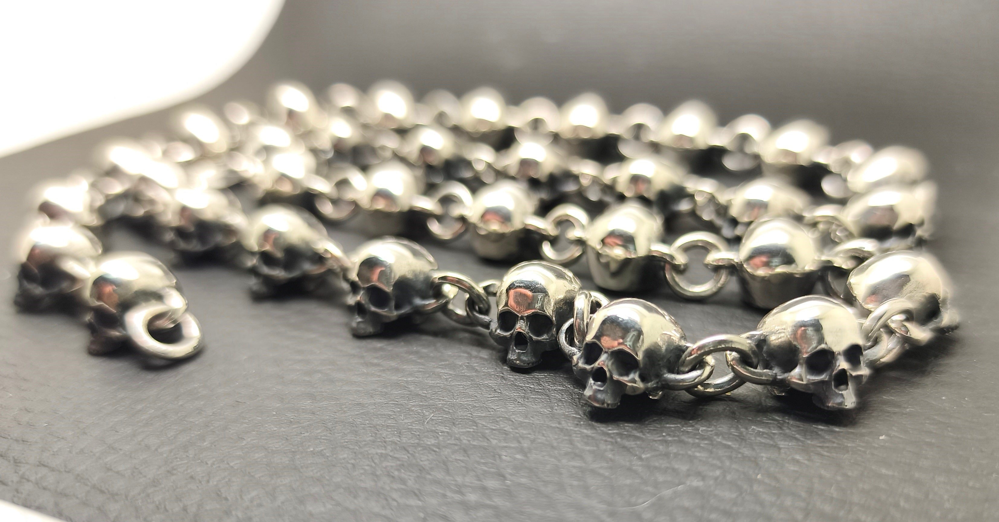 Skull Chain, Sterling Silver Skull Chain, Gothic Collar, Skull Necklace, Love to Death Jewelry, 140 grams, Skull Pendant, Silveralexa