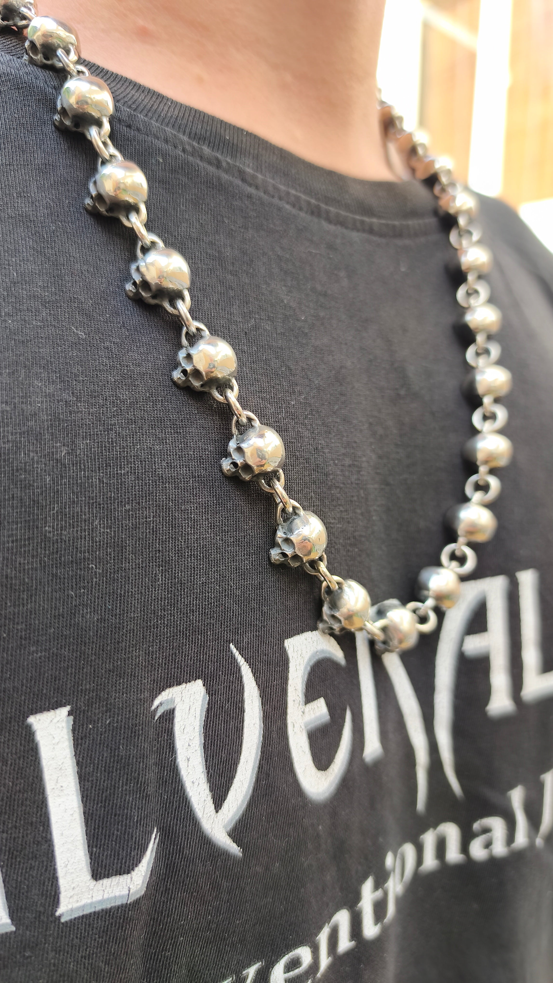 Skull Chain, Sterling Silver Skull Chain, Gothic Collar, Skull Necklace, Love to Death Jewelry, 140 grams, Skull Pendant, Silveralexa