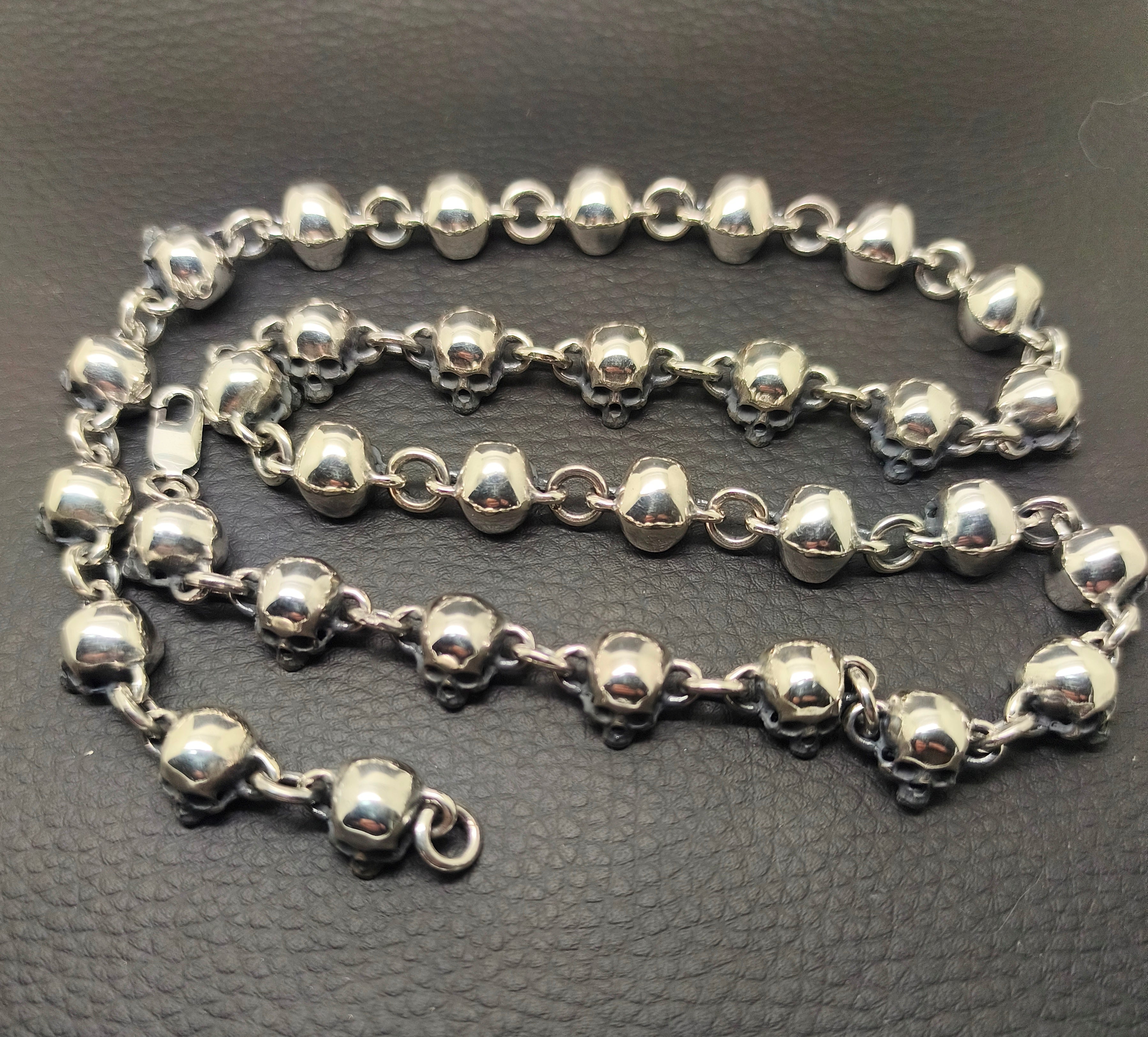 Skull Chain, Sterling Silver Skull Chain, Gothic Collar, Skull Necklace, Love to Death Jewelry, 140 grams, Skull Pendant, Silveralexa