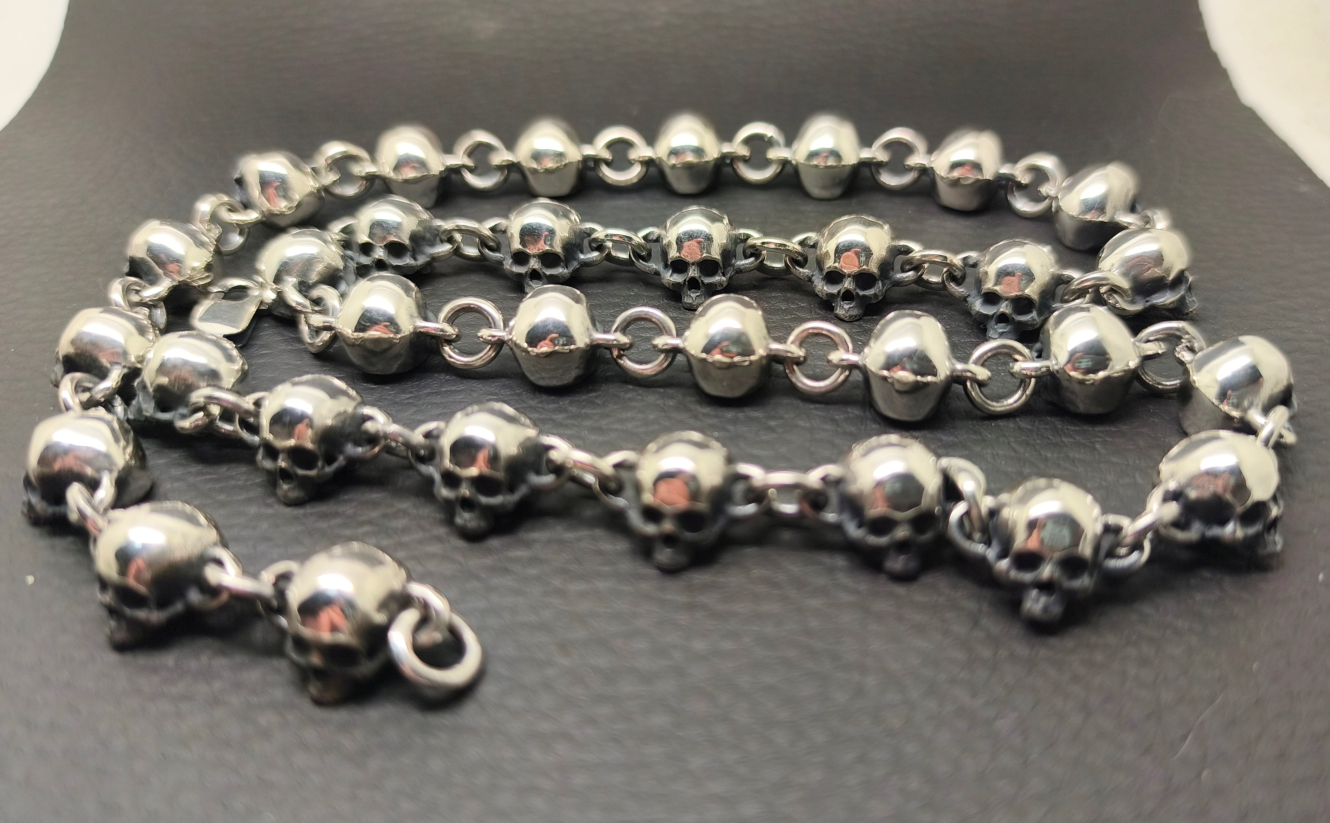 Skull Chain, Sterling Silver Skull Chain, Gothic Collar, Skull Necklace, Love to Death Jewelry, 140 grams, Skull Pendant, Silveralexa