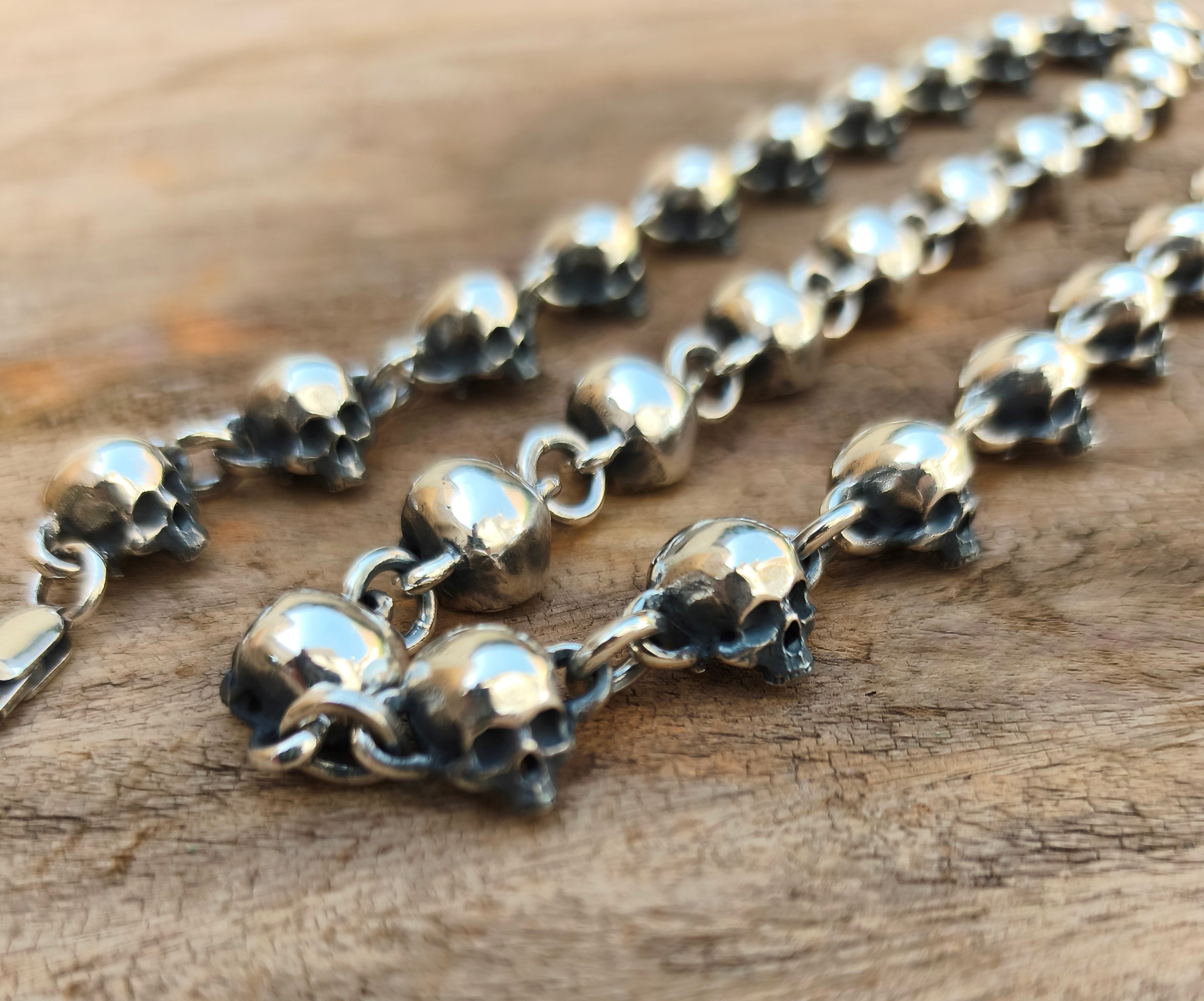 Skull Chain, Sterling Silver Skull Chain, Gothic Collar, Skull Necklace, Love to Death Jewelry, 140 grams, Skull Pendant, Silveralexa