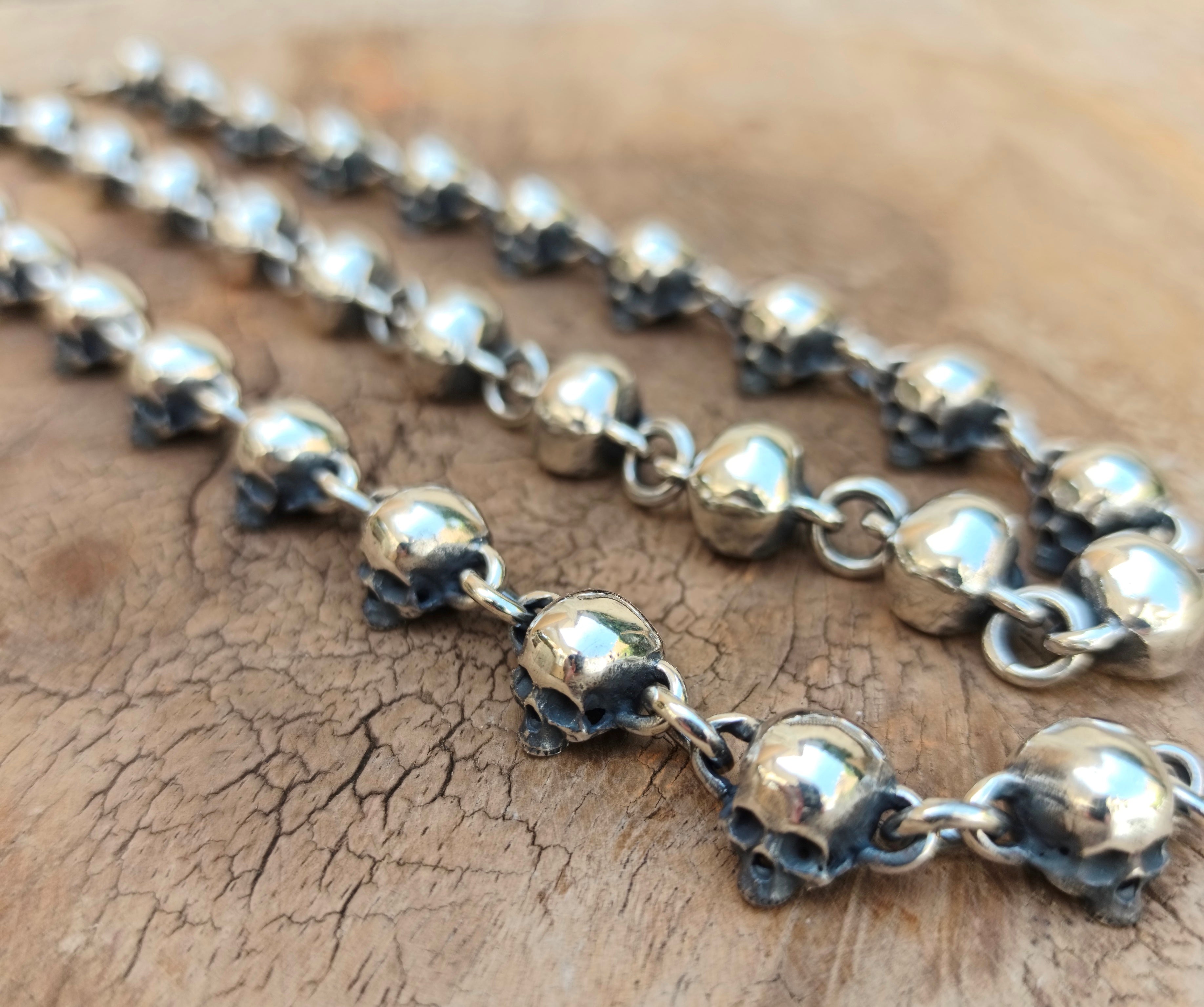 Skull Chain, Sterling Silver Skull Chain, Gothic Collar, Skull Necklace, Love to Death Jewelry, 140 grams, Skull Pendant, Silveralexa