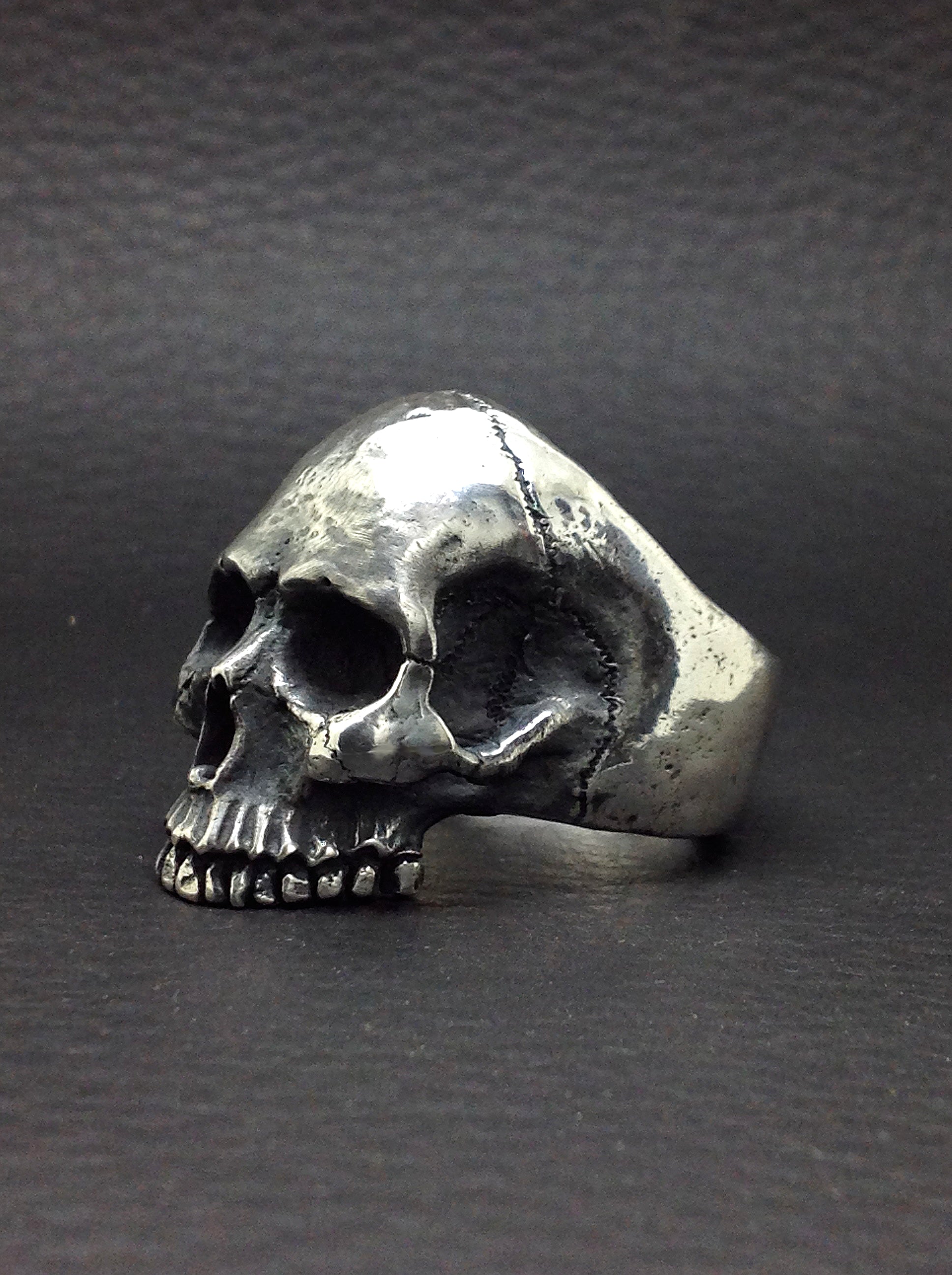 XL Skull Ring, Sterling Silver Big Skull Ring, Anatomical Half Jaw Skull, Biker Ring, All Sizes, Silveralexa