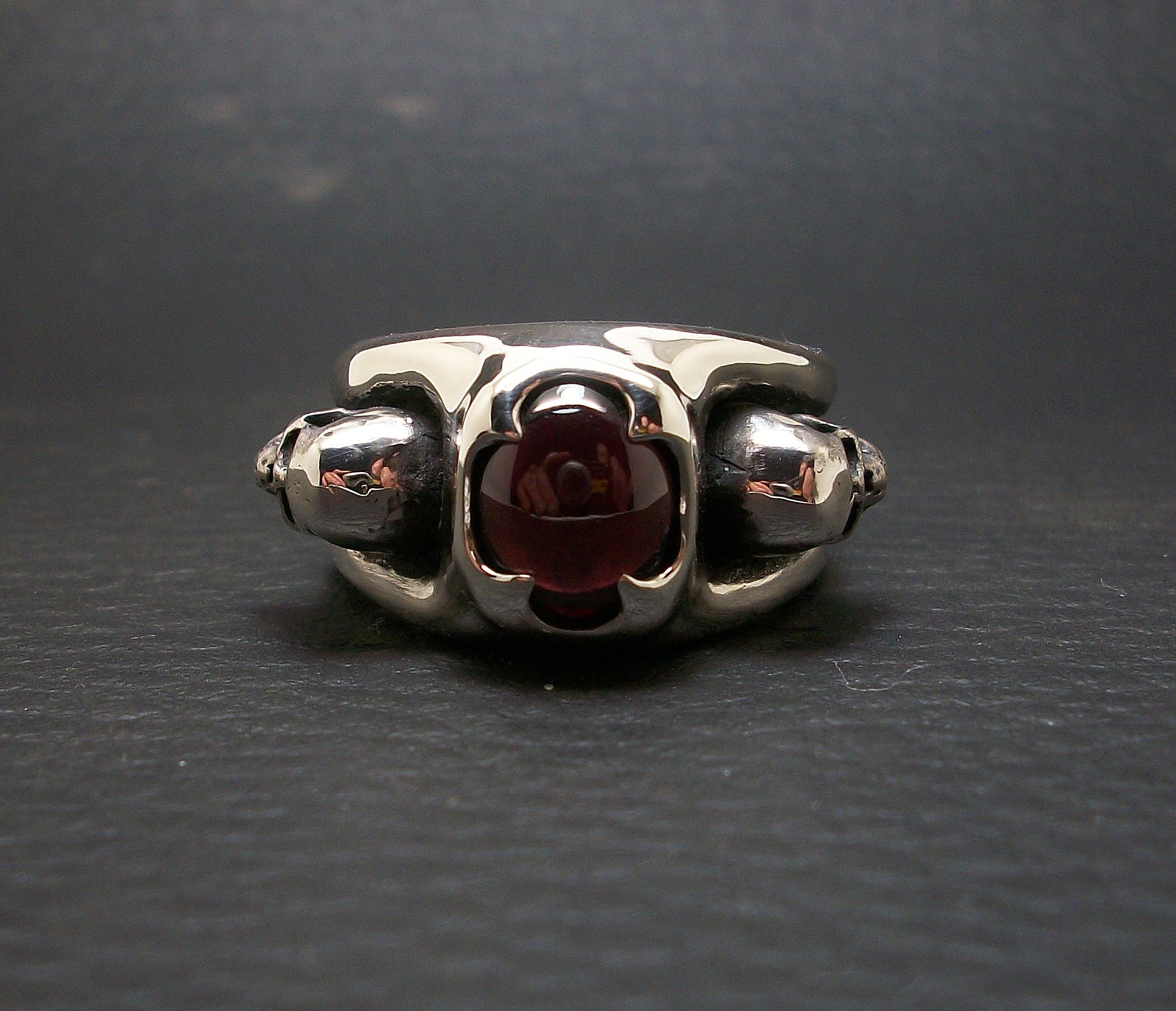Skull Engagement Ring, Sterling Silver Skull Ring, Garnet Ring, Love to Death Ring, Inspired by HR Giger, Claw Ring, Silveralexa