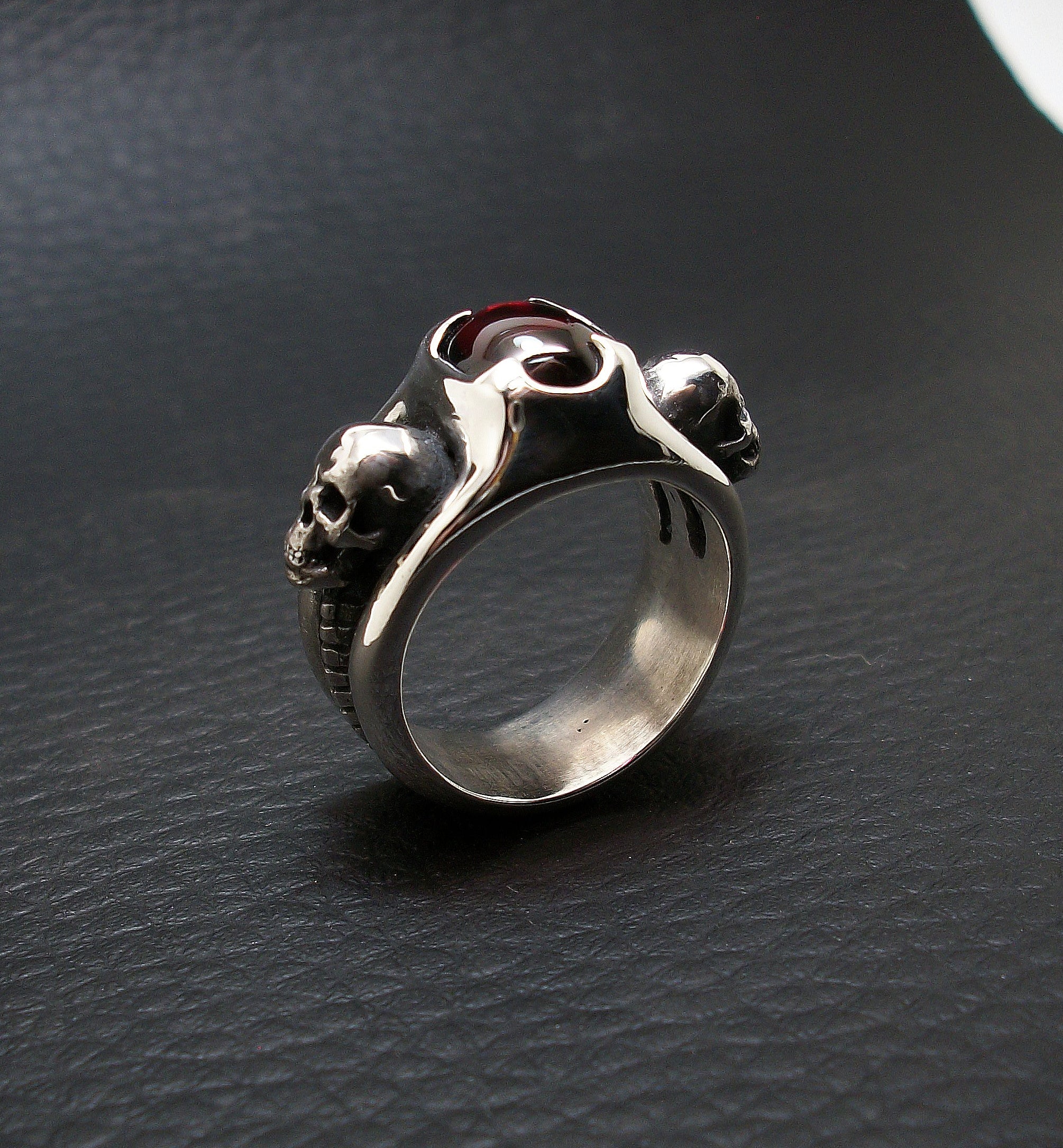 Skull Engagement Ring, Sterling Silver Skull Ring, Garnet Ring, Love to Death Ring, Inspired by HR Giger, Claw Ring, Silveralexa