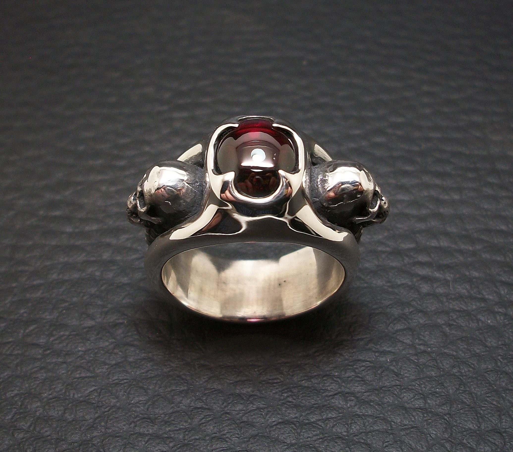 Skull Engagement Ring, Sterling Silver Skull Ring, Garnet Ring, Love to Death Ring, Inspired by HR Giger, Claw Ring, Silveralexa