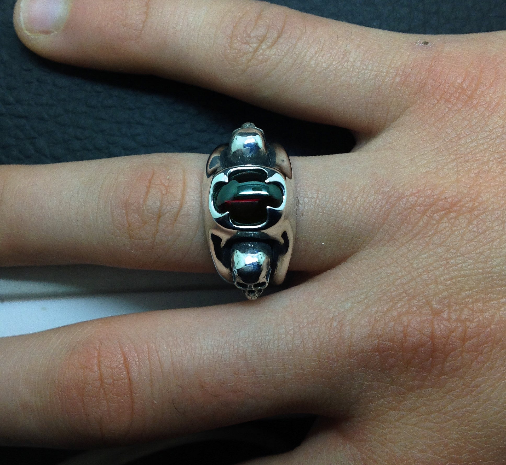 Skull Engagement Ring, Sterling Silver Skull Ring, Garnet Ring, Love to Death Ring, Inspired by HR Giger, Claw Ring, Silveralexa