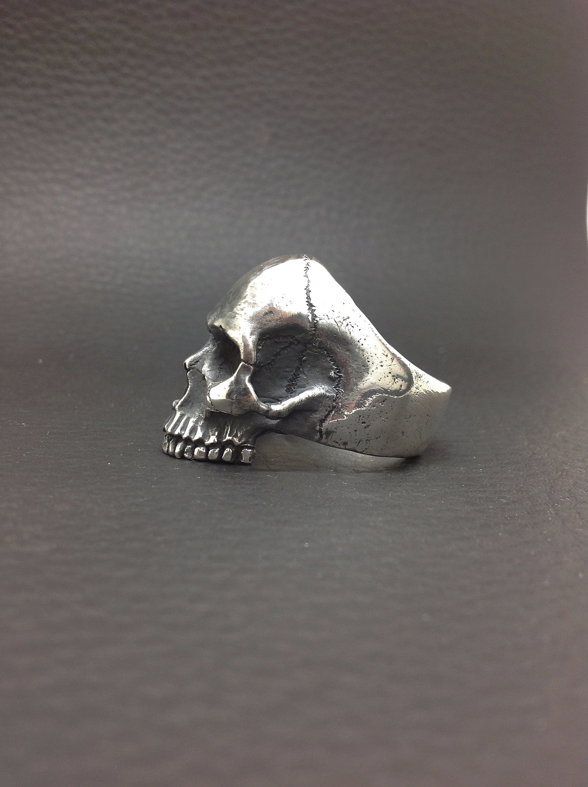 XL Skull Ring, Sterling Silver Big Skull Ring, Anatomical Half Jaw Skull, Biker Ring, All Sizes, Silveralexa