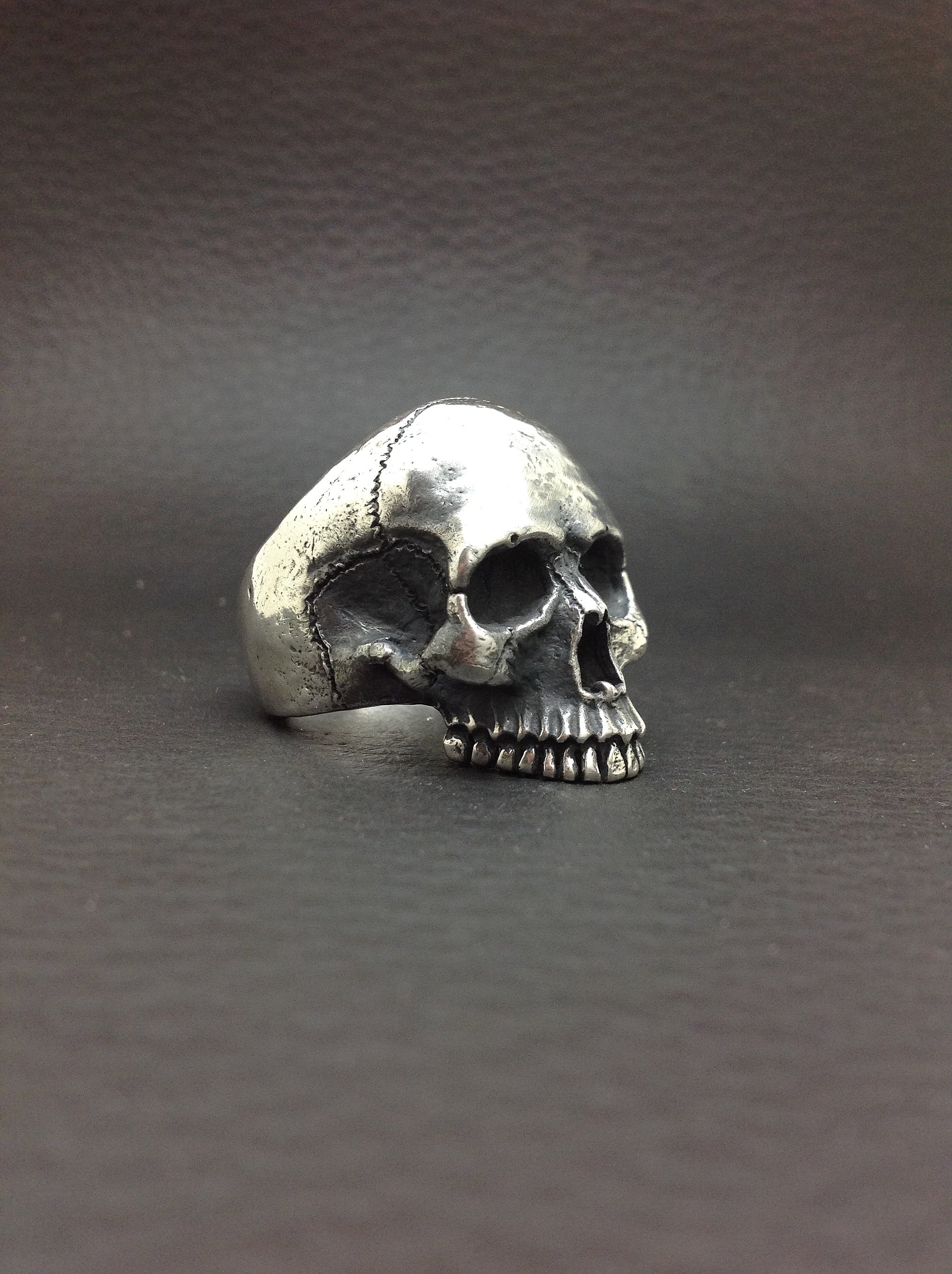 XL Skull Ring, Sterling Silver Big Skull Ring, Anatomical Half Jaw Skull, Biker Ring, All Sizes, Silveralexa