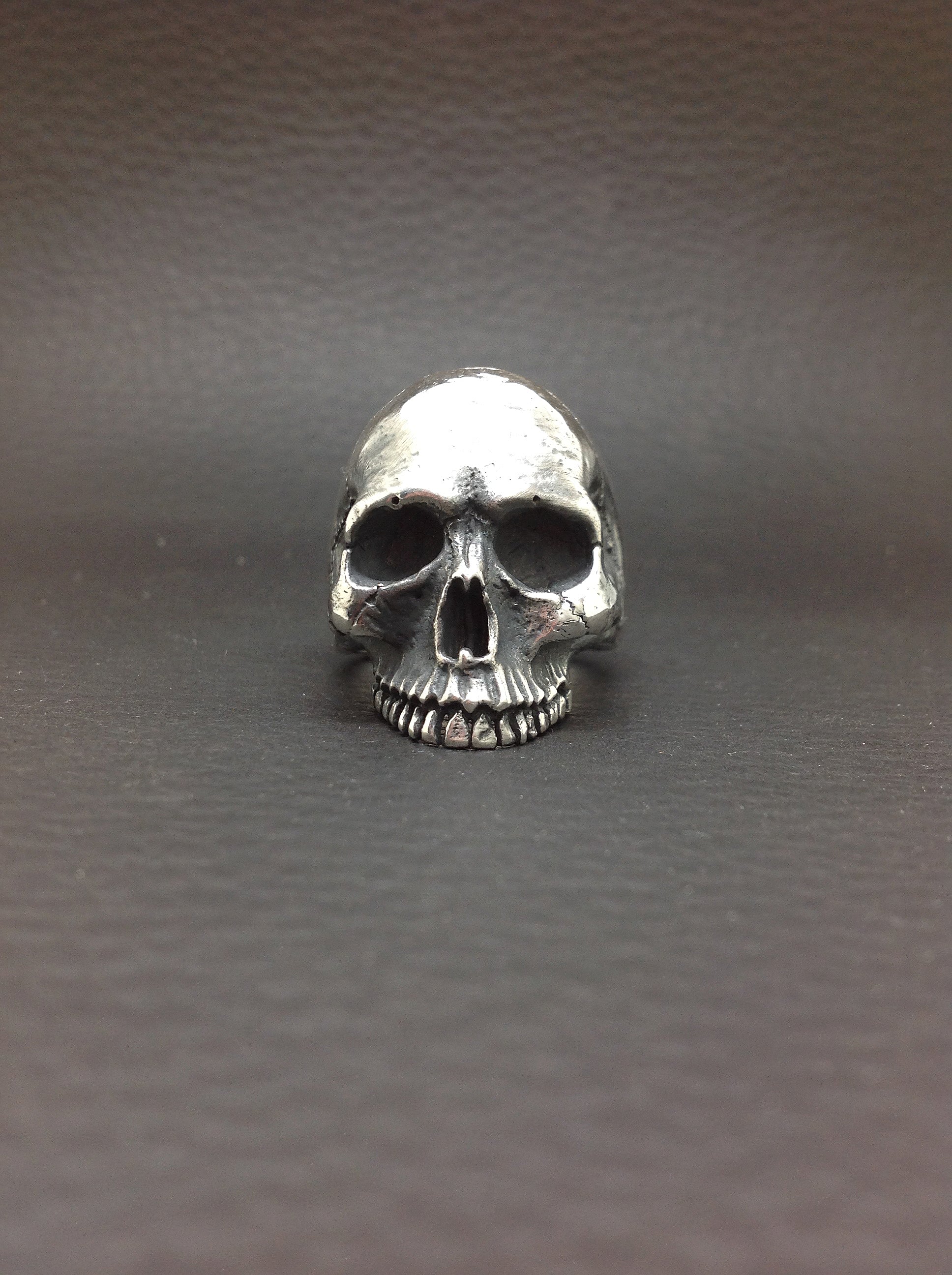 XL Skull Ring, Sterling Silver Big Skull Ring, Anatomical Half Jaw Skull, Biker Ring, All Sizes, Silveralexa