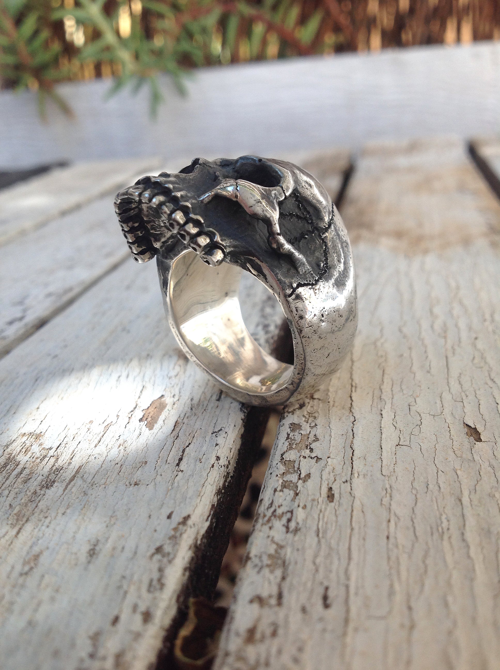 XL Skull Ring, Sterling Silver Big Skull Ring, Anatomical Half Jaw Skull, Biker Ring, All Sizes, Silveralexa