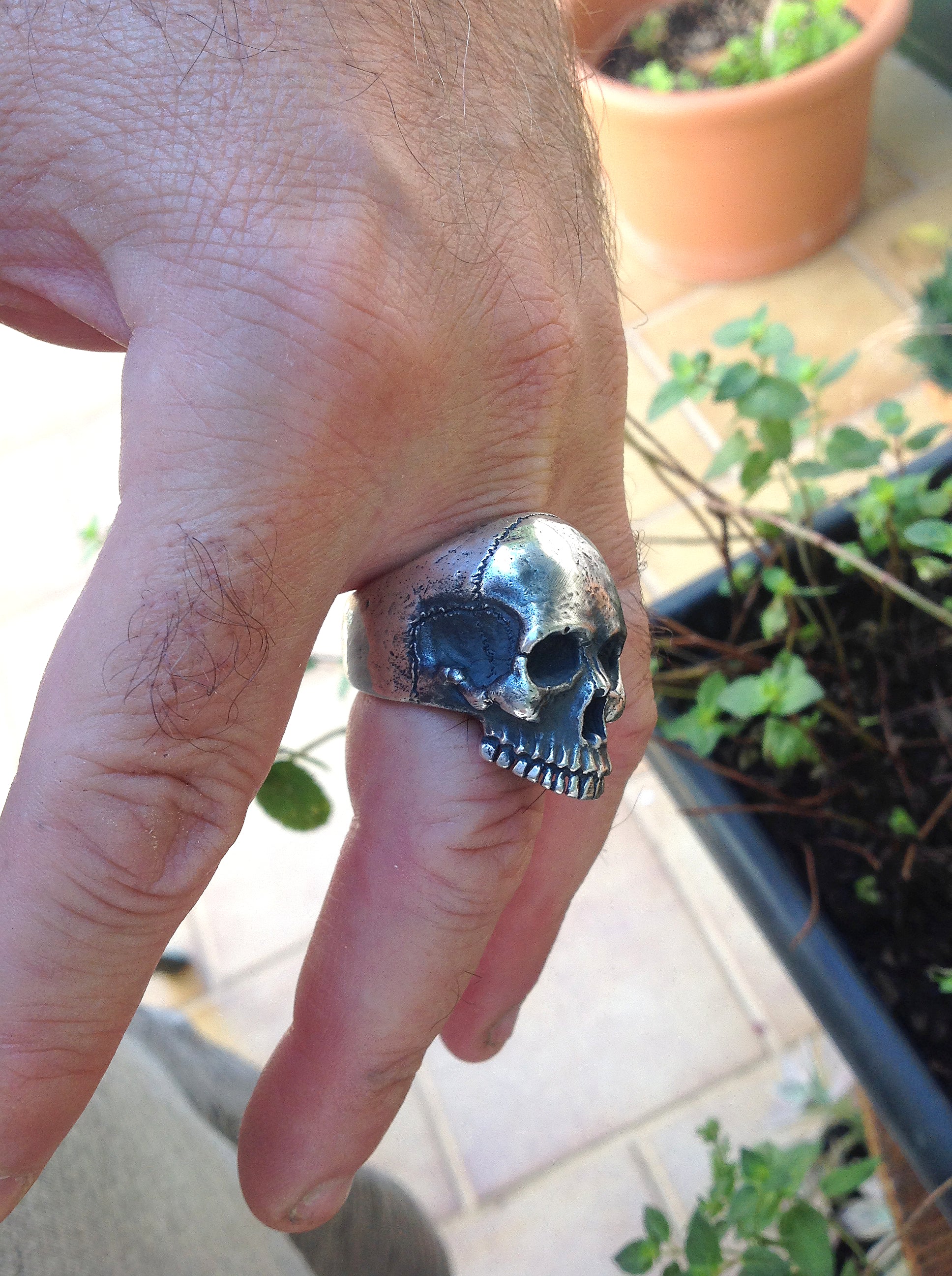 XL Skull Ring, Sterling Silver Big Skull Ring, Anatomical Half Jaw Skull, Biker Ring, All Sizes, Silveralexa