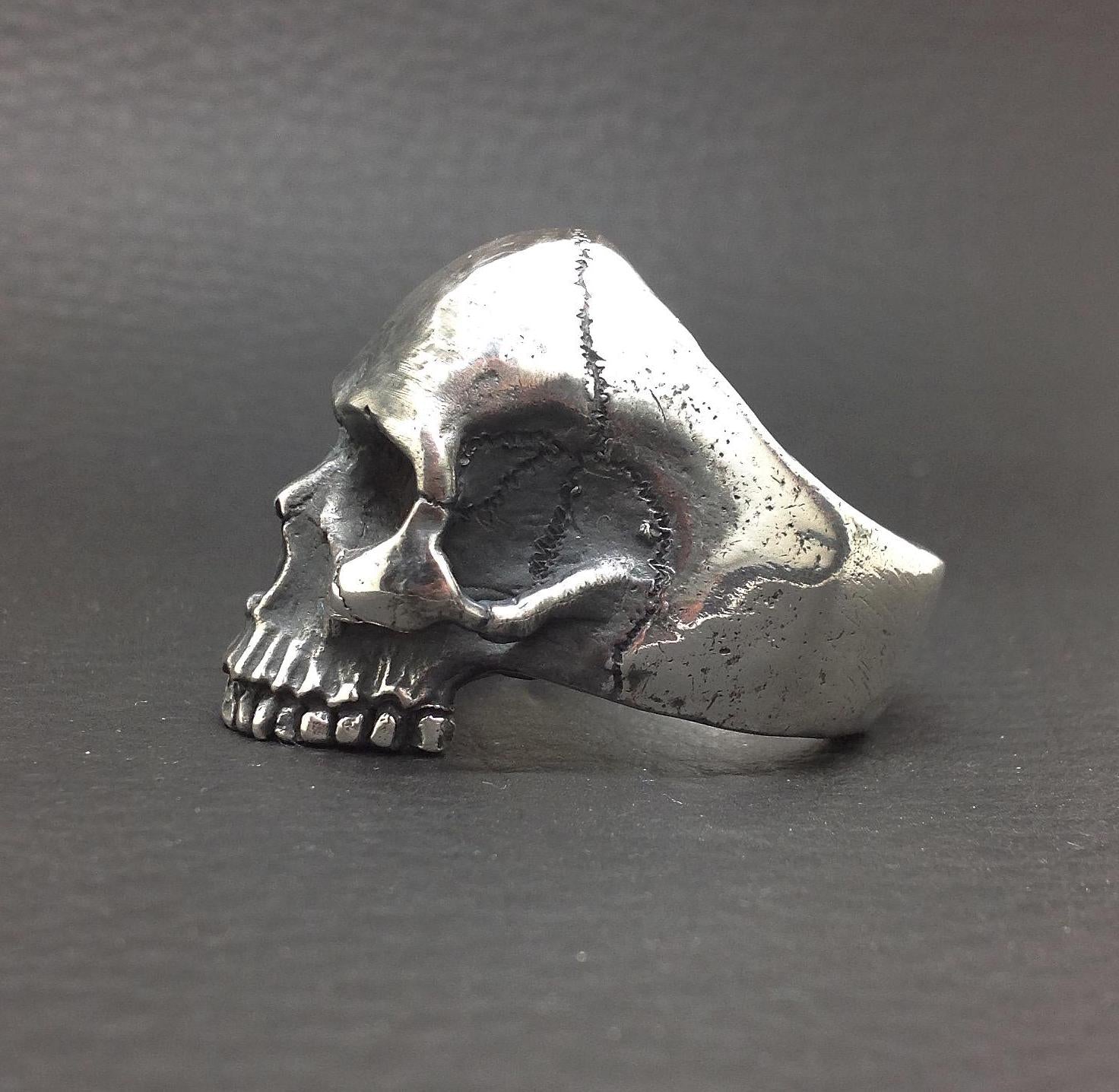 XL Skull Ring, Sterling Silver Big Skull Ring, Anatomical Half Jaw 