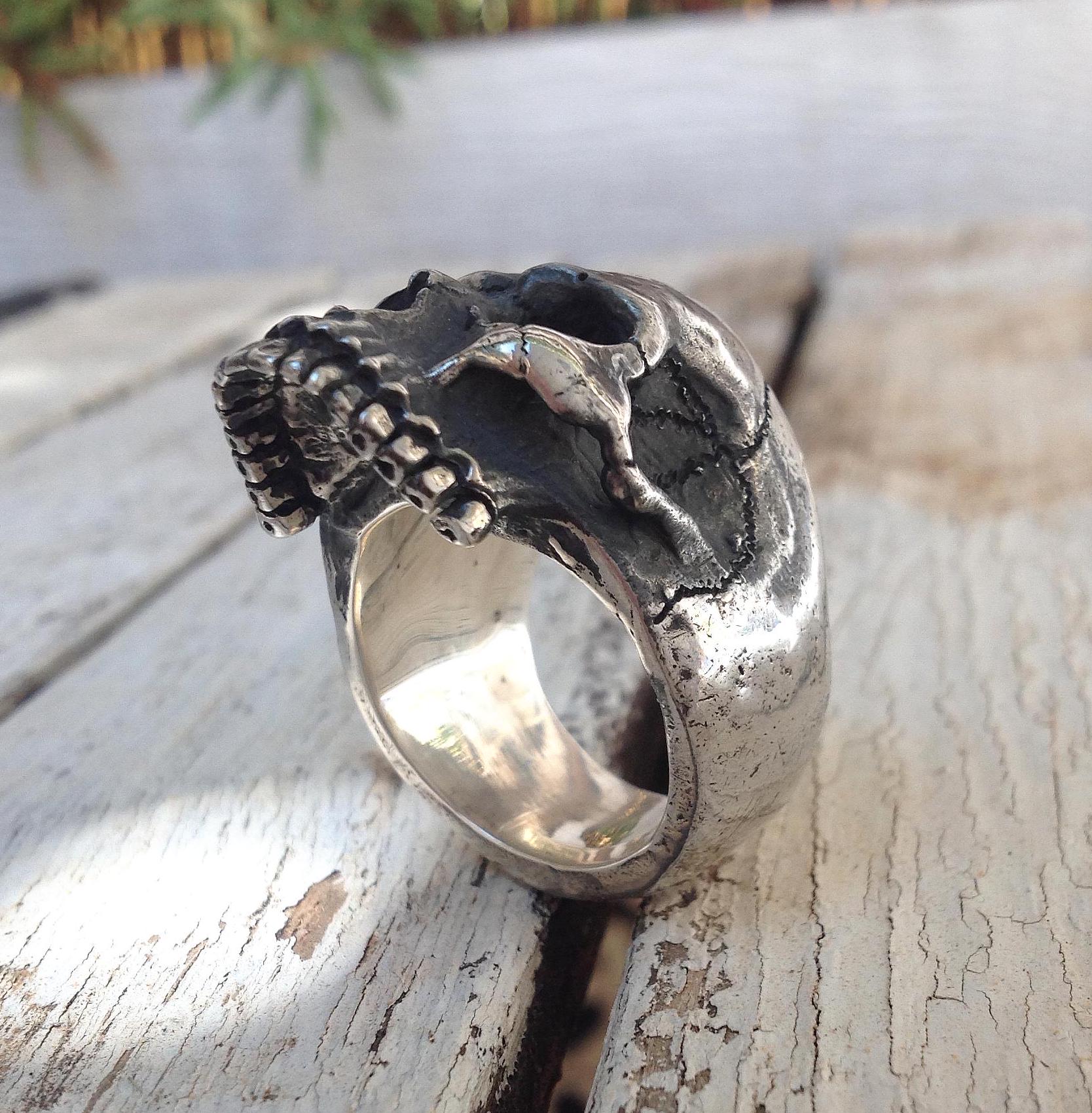XL Skull Ring, Sterling Silver Big Skull Ring, Anatomical Half Jaw