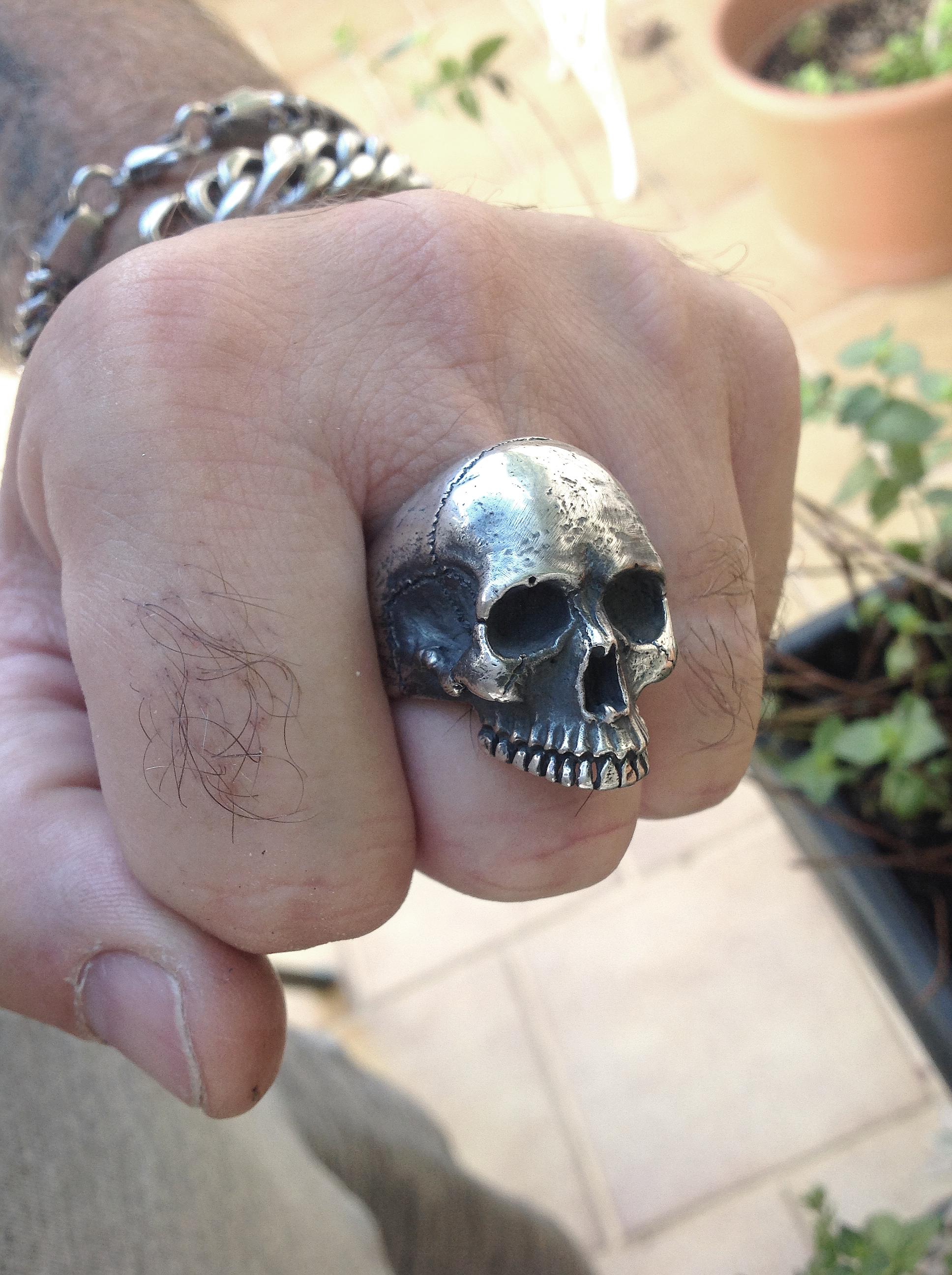 XL Skull Ring, Sterling Silver Big Skull Ring, Anatomical Half Jaw