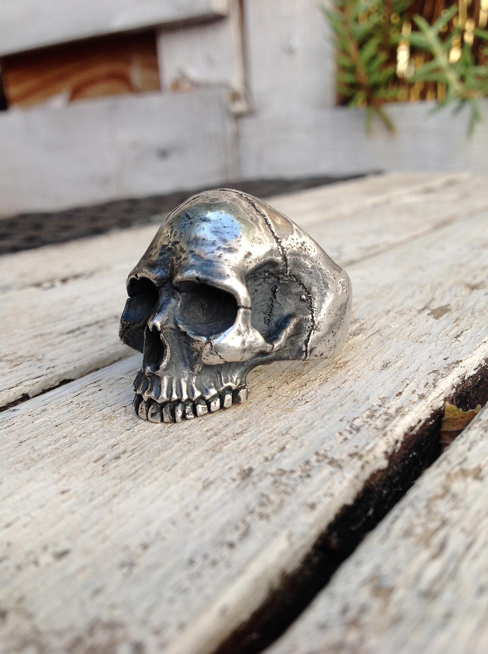 XL Skull Ring, Sterling Silver Big Skull Ring, Anatomical Half Jaw