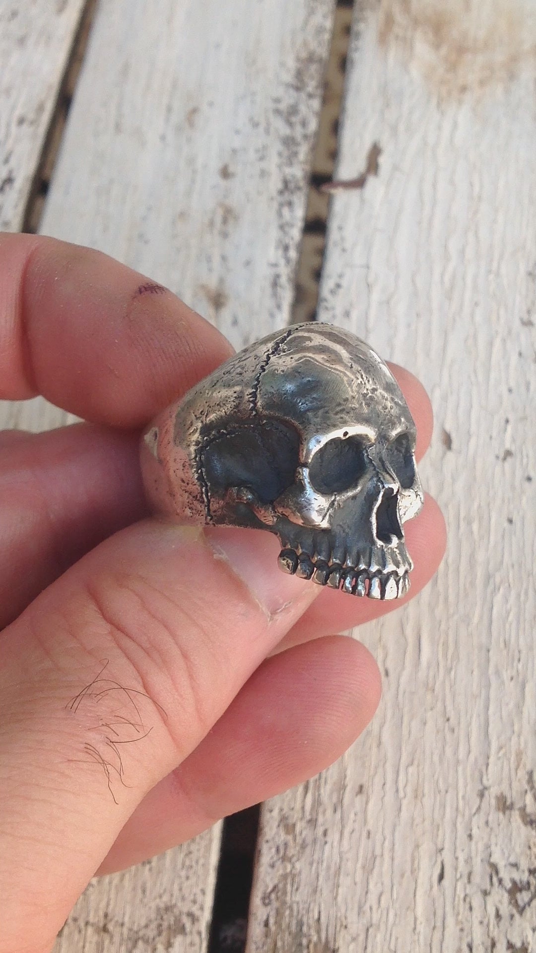 XL Skull Ring, Sterling Silver Big Skull Ring, Anatomical Half Jaw Skull, Biker Ring, All Sizes, Silveralexa