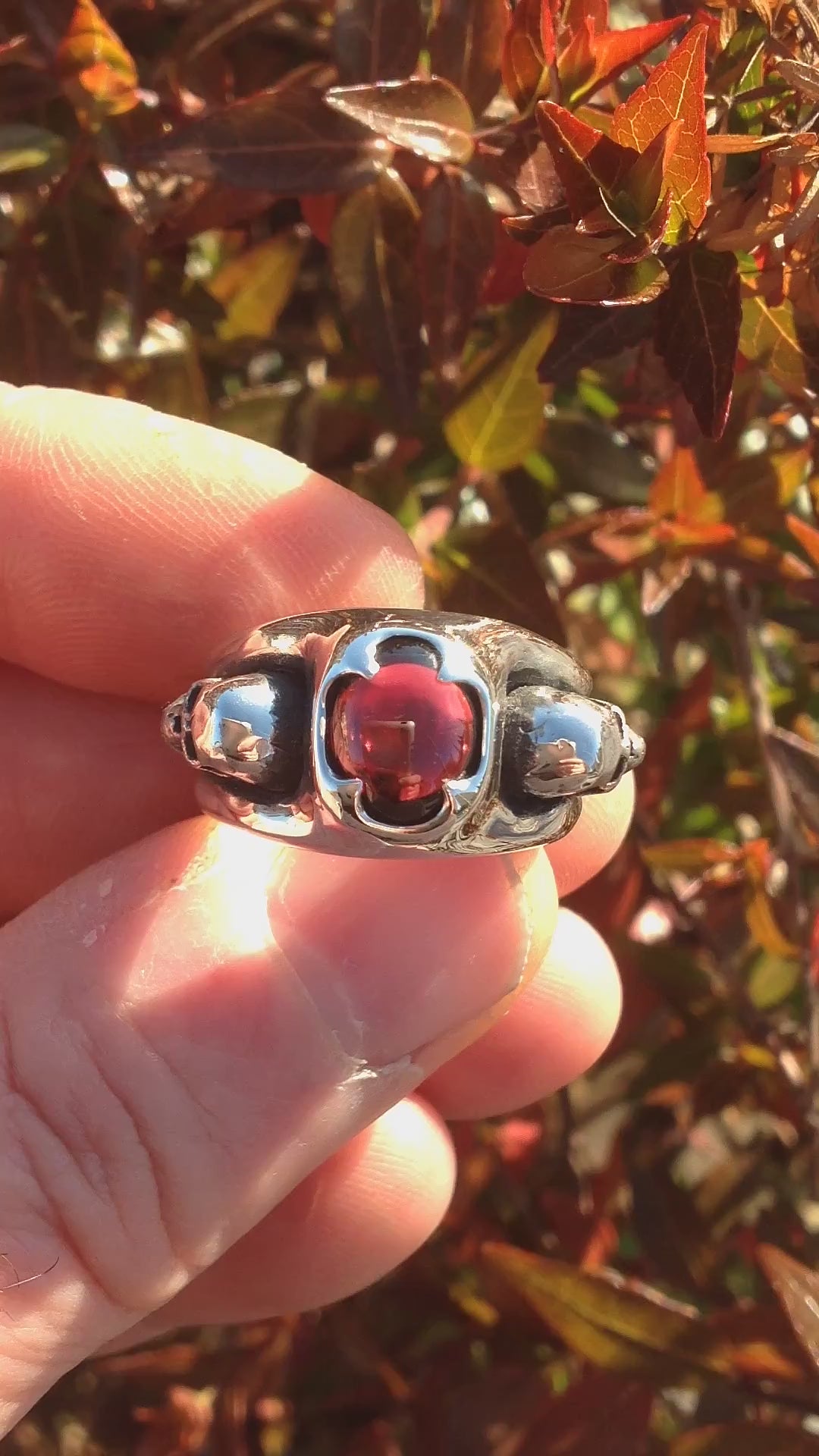 Skull Engagement Ring, Sterling Silver Skull Ring, Garnet Ring, Love to Death Ring, Inspired by HR Giger, Claw Ring, Silveralexa