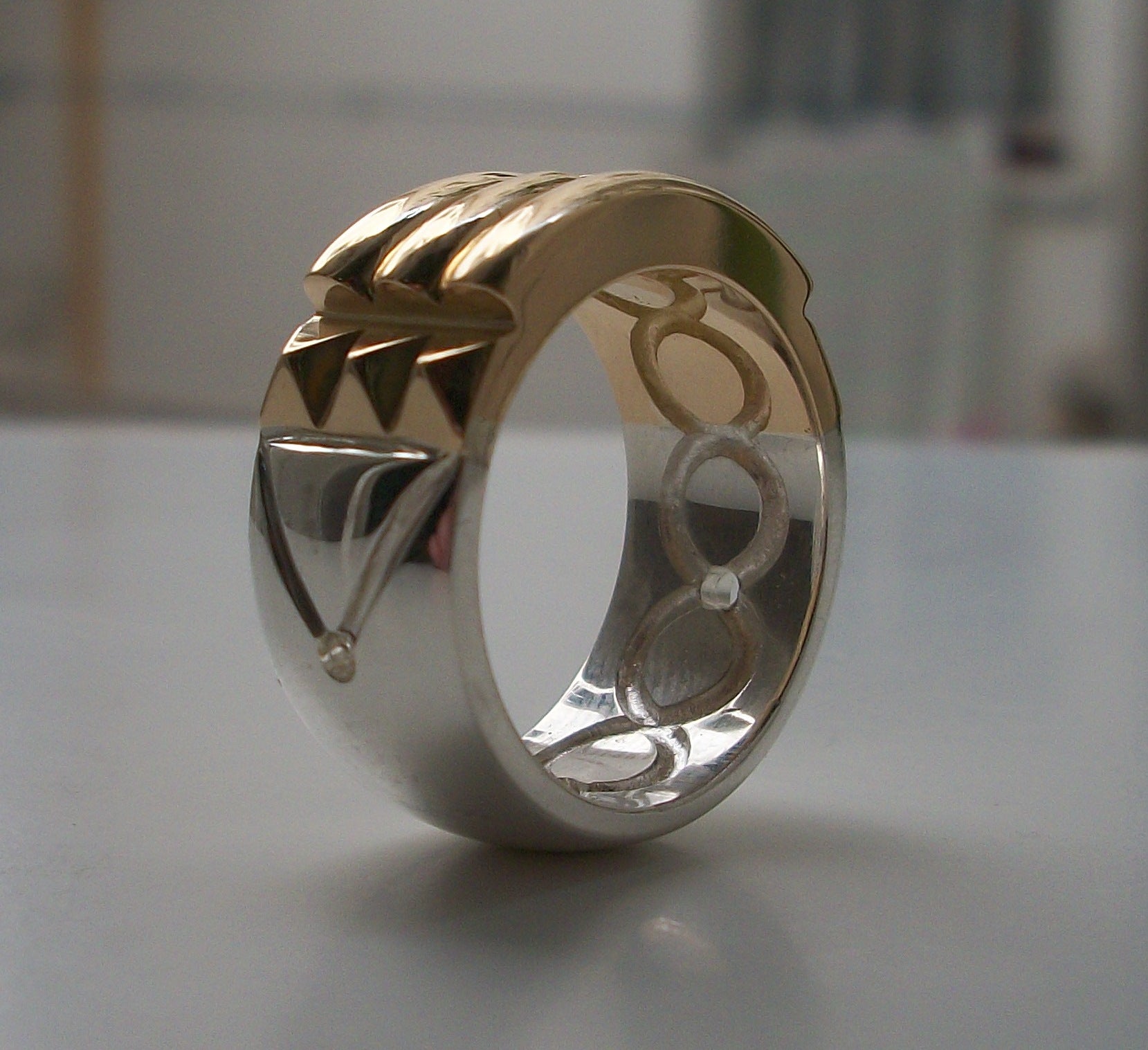 Atlantis ring - 18K Solid Gold Upper Area & 925 Sterling Silver Lower Area - ALL SIZES