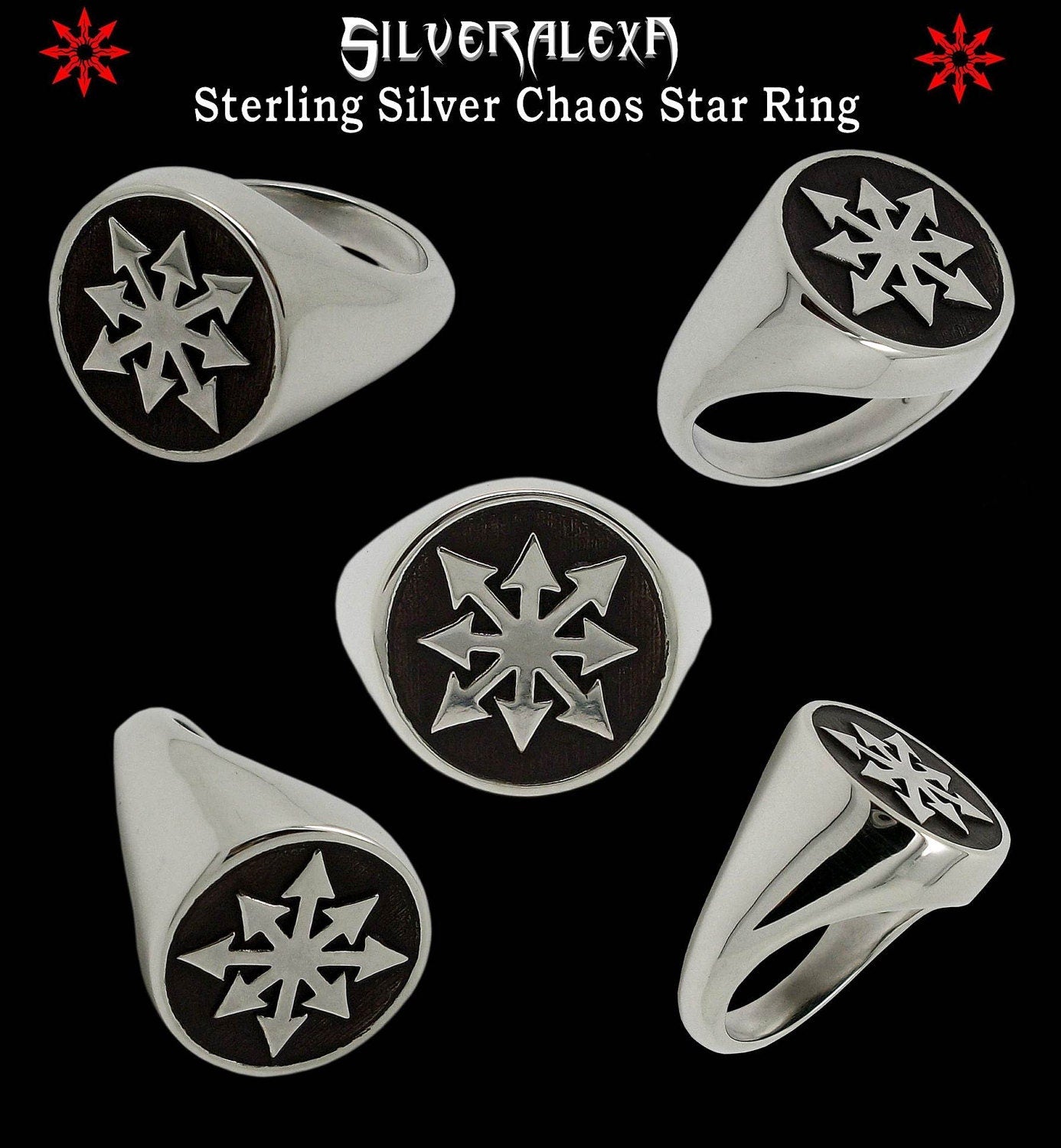 Chaos Ring - Sterling Silver Chaos Ring -  ALL SIZES - Chaos Star