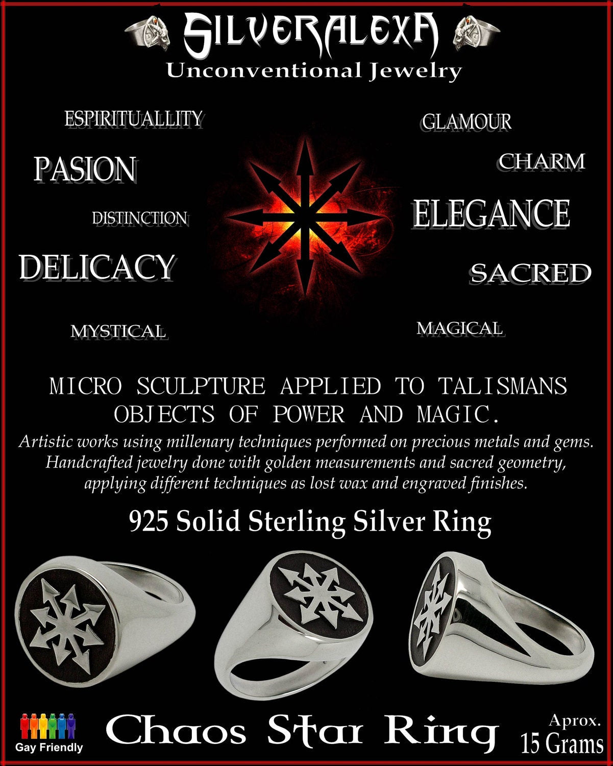 Chaos Ring - Sterling Silver Chaos Ring -  ALL SIZES - Chaos Star