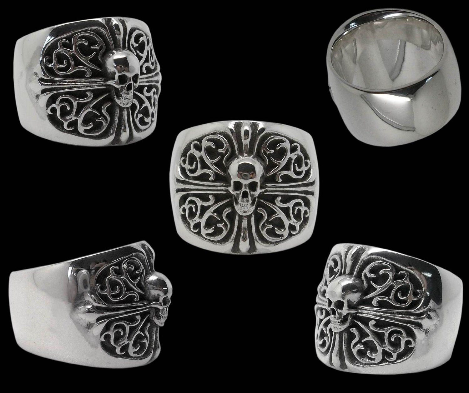 Skull ring - Sterling Silver Skull Ring Cross -  ALL SIZES