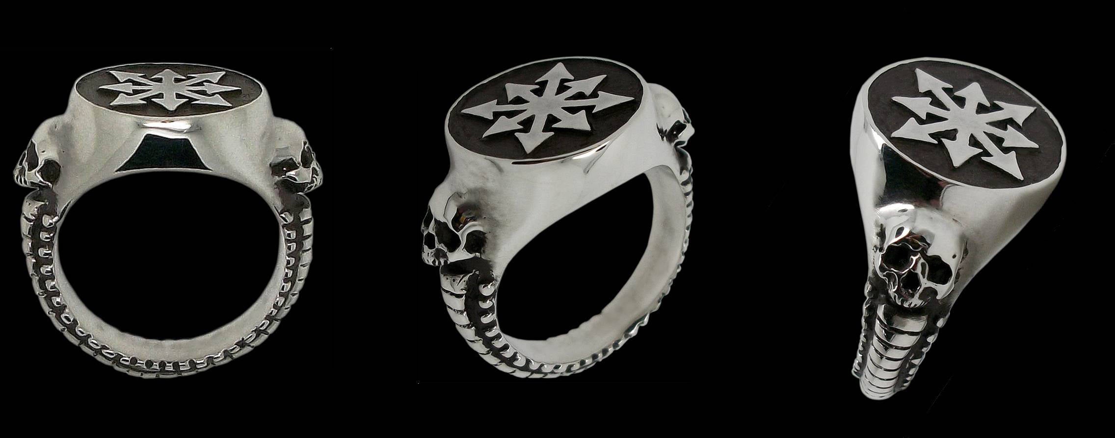 Skull ring - Sterling Silver Skull Chaos Ring -  ALL SIZES - Chaos Star
