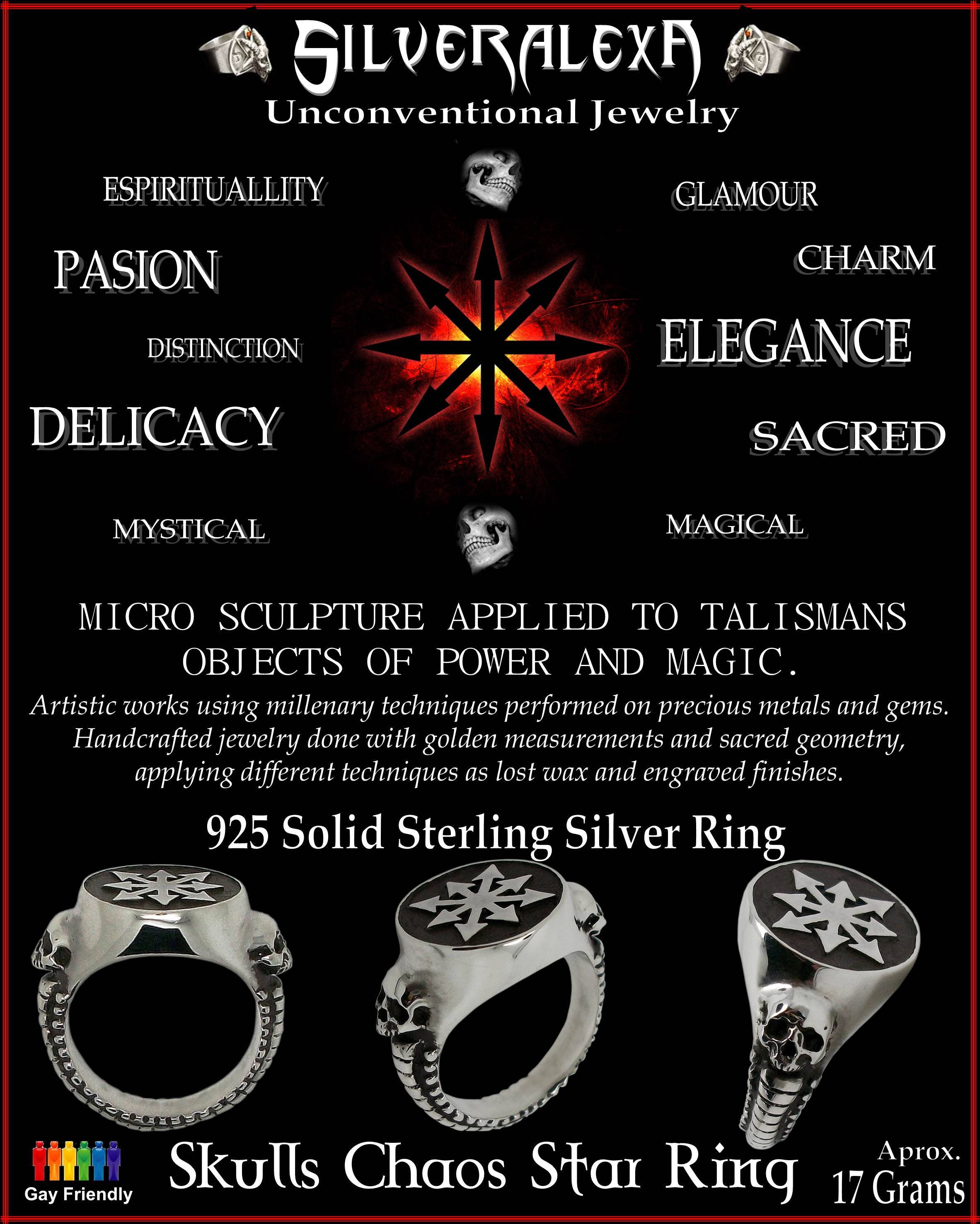 Skull ring - Sterling Silver Skull Chaos Ring -  ALL SIZES - Chaos Star