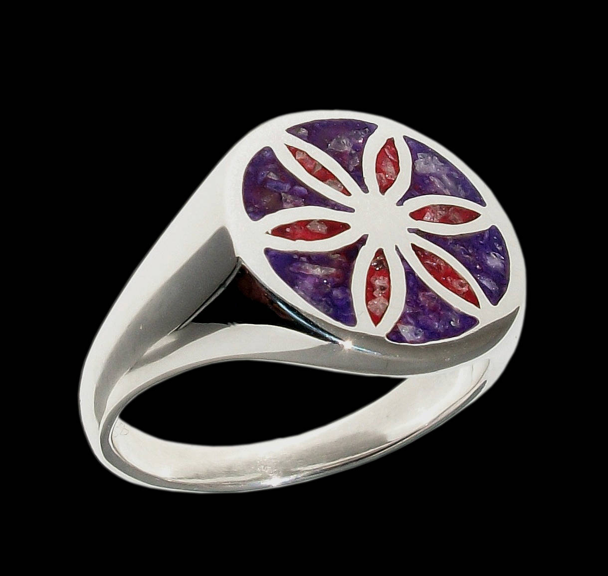 Seed of life ring - Sterling Silver Aphrodite Ring -  ALL SIZES - with crushed quartz ruby amethyst