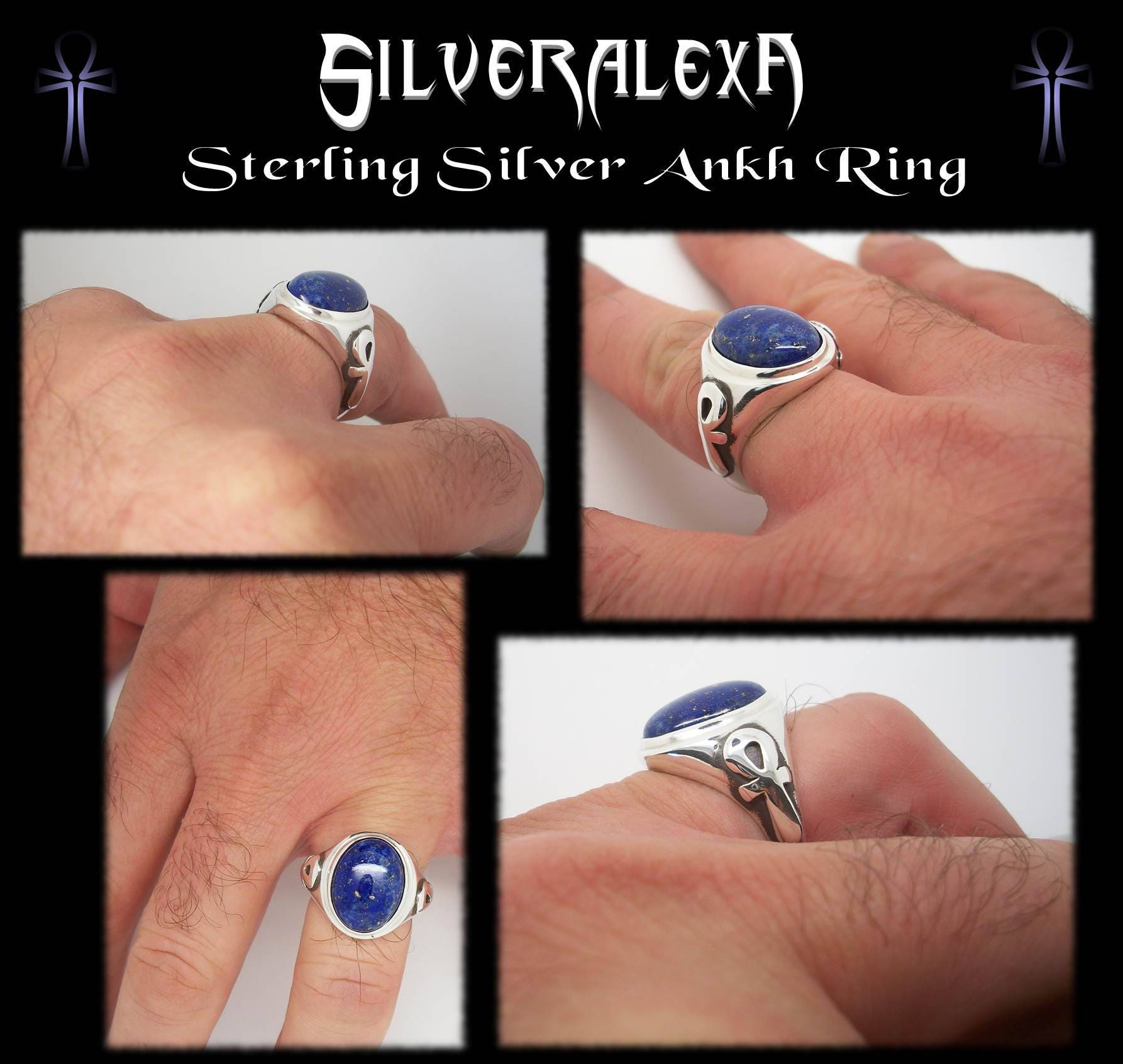 Ankh ring - Sterling Silver Egyptian Ankh Cross Ring with Lapis Lazuli - powerful fertility charm