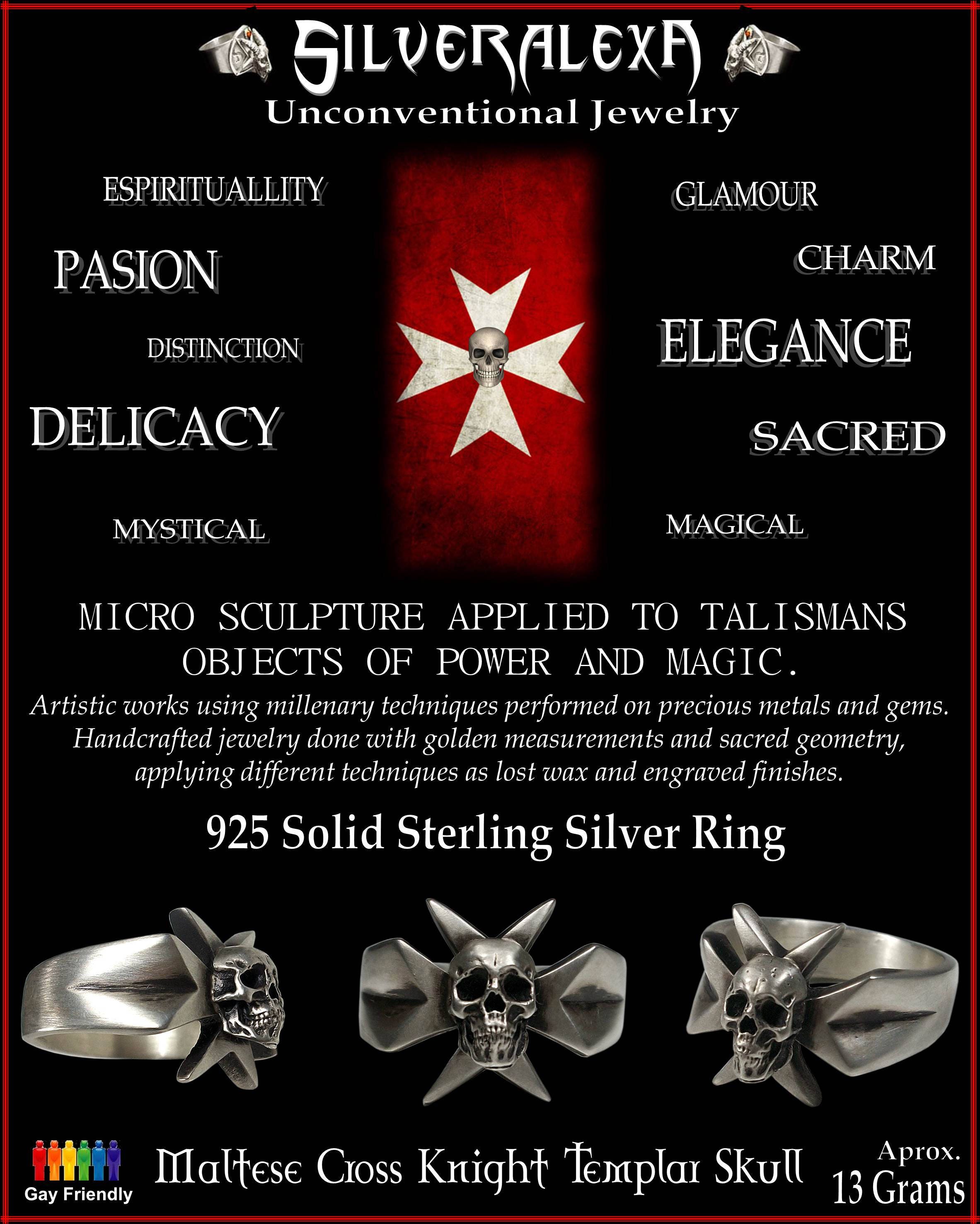 Maltese cross ring - Sterling Silver Knights Templar Maltese Cross Skull Ring -  ALL SIZES