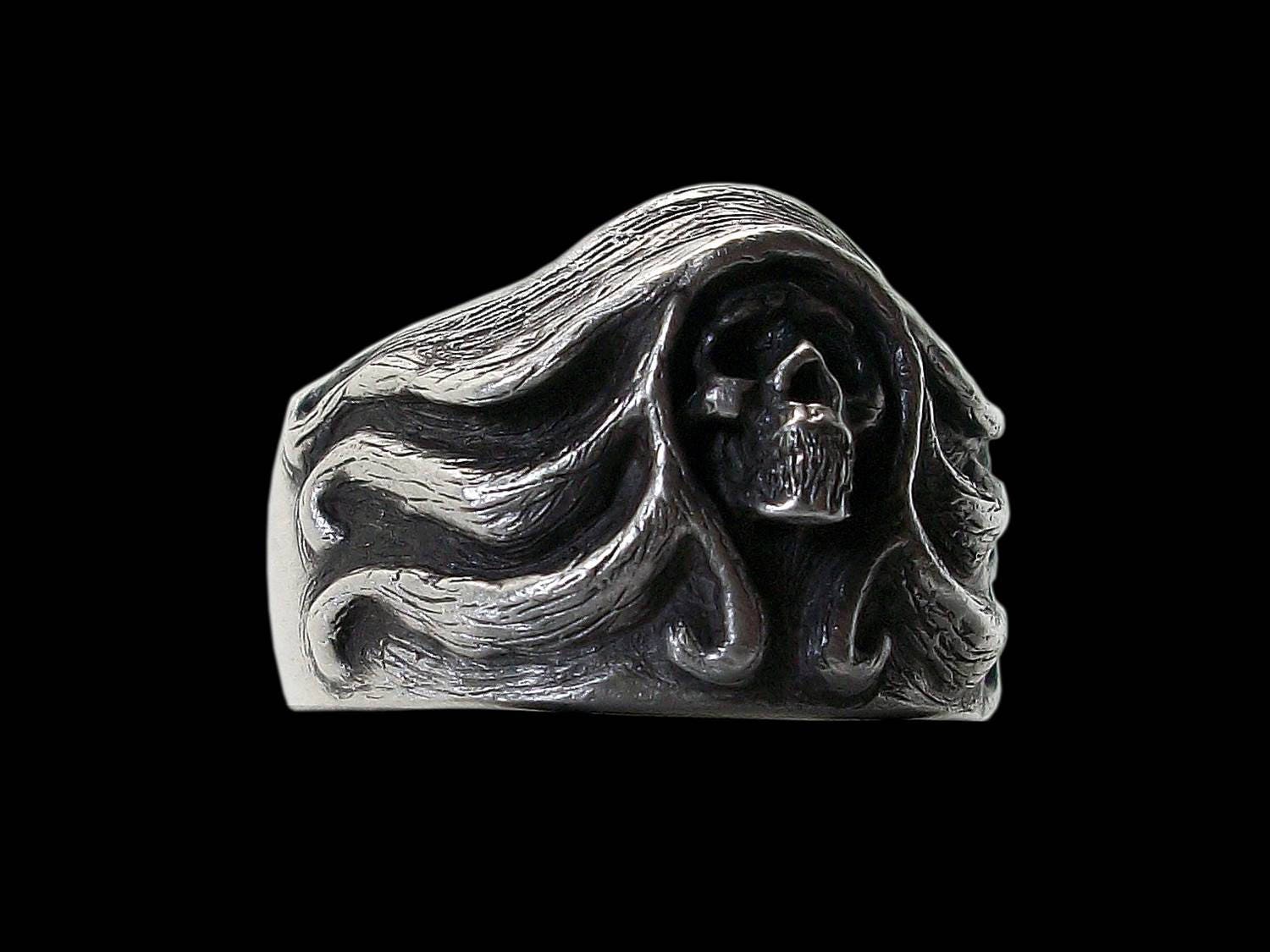 Skull ring - Sterling Silver Art Nouveau Santa Muerte Skull Ring - ALL Sizes