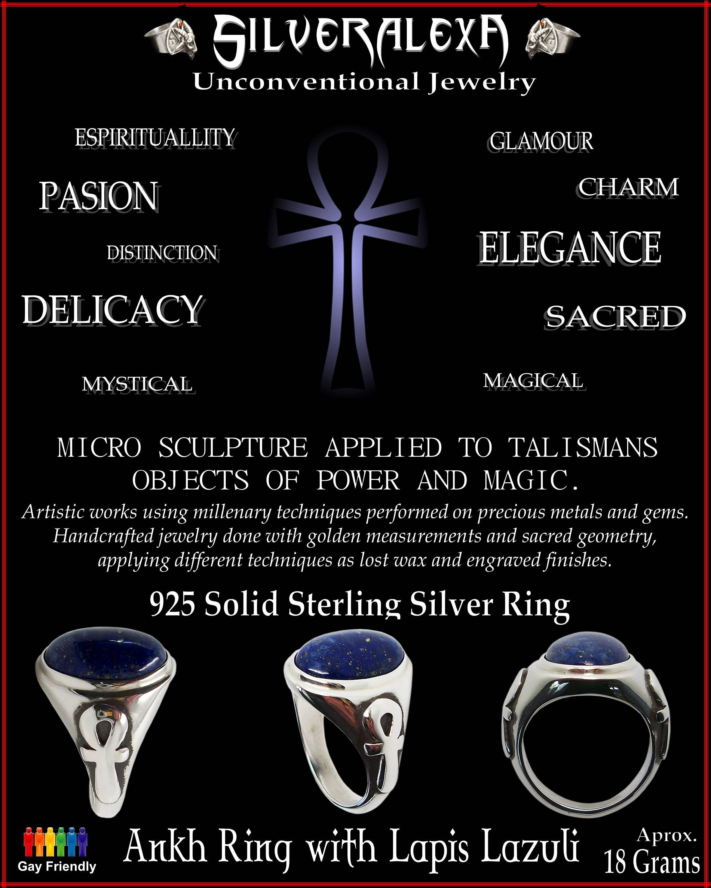 Ankh ring - Sterling Silver Egyptian Ankh Cross Ring with Lapis Lazuli - powerful fertility charm