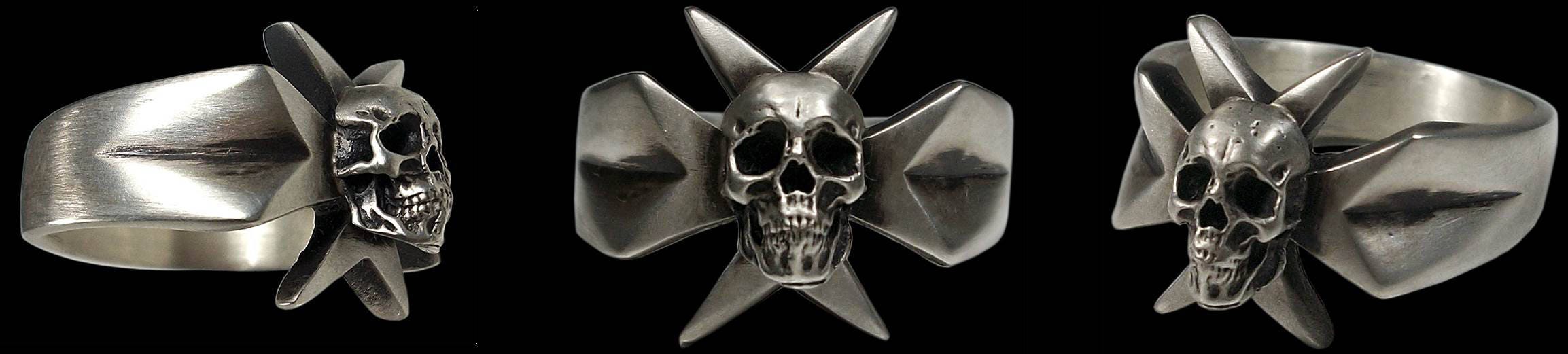 Maltese cross ring - Sterling Silver Knights Templar Maltese Cross Skull Ring -  ALL SIZES
