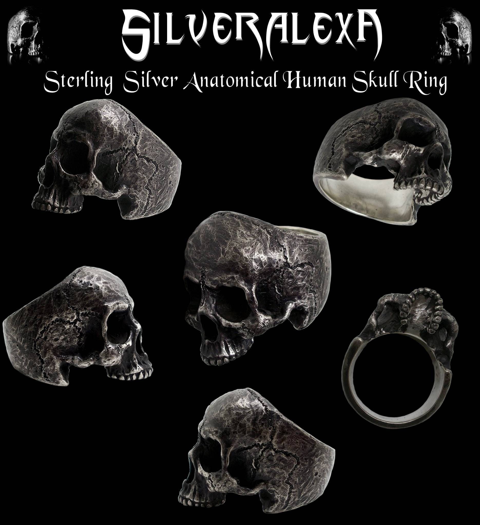 Skull ring - Sterling Silver Anatomical Keith Richards Skull Ring - Rustic Dark finish