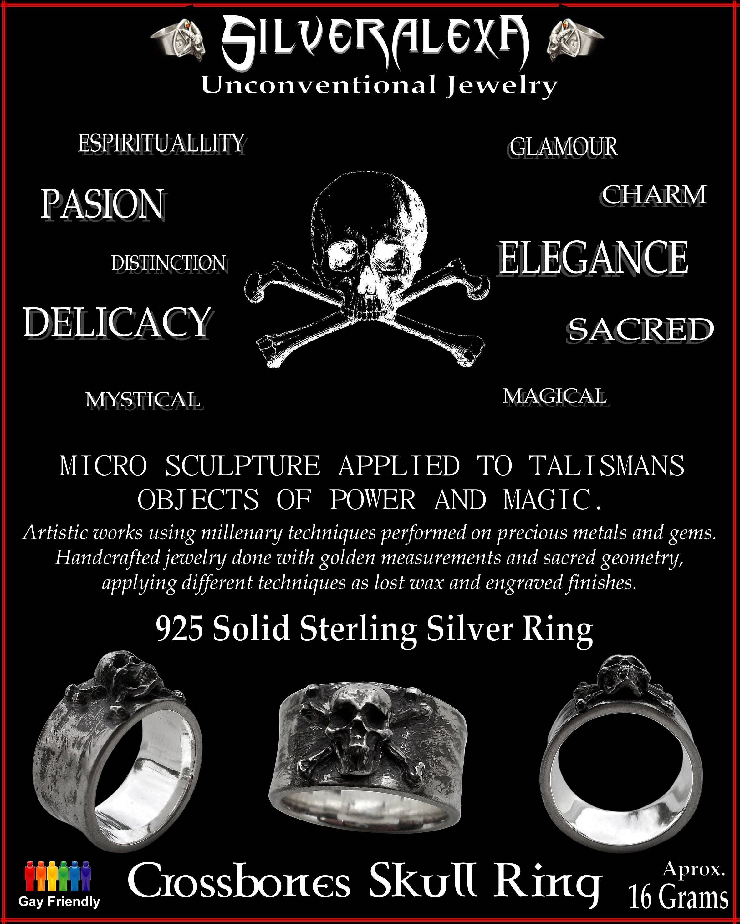 Skull Ring - Sterling Silver Crossbones Skull ring band - All Sizes availables