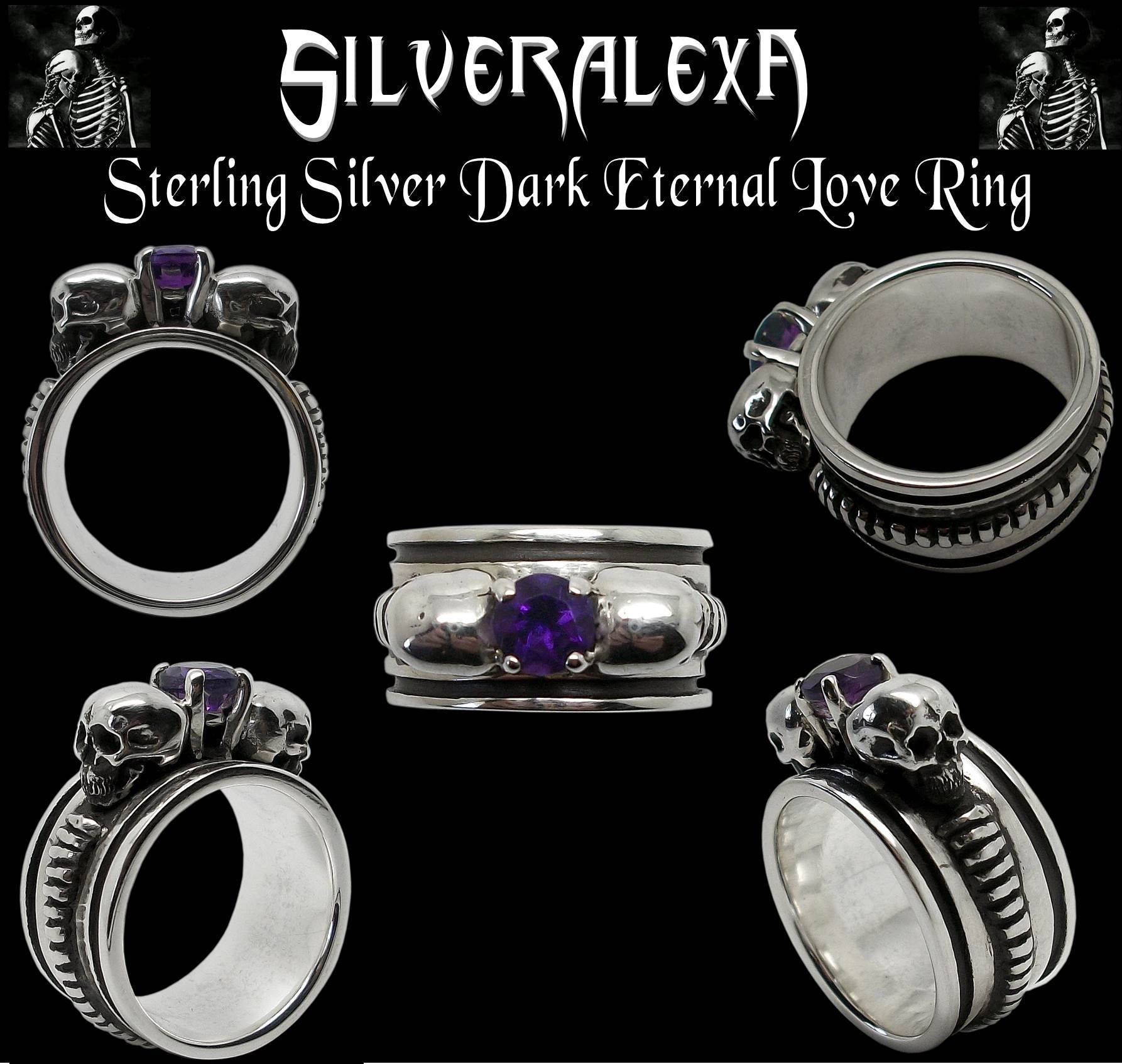 Skull engagement ring - Sterling Silver Gothic Skull Engagement Ring with Amethyst Dark Eternal Love Ring - Inspired by Lovers Of Valdaro