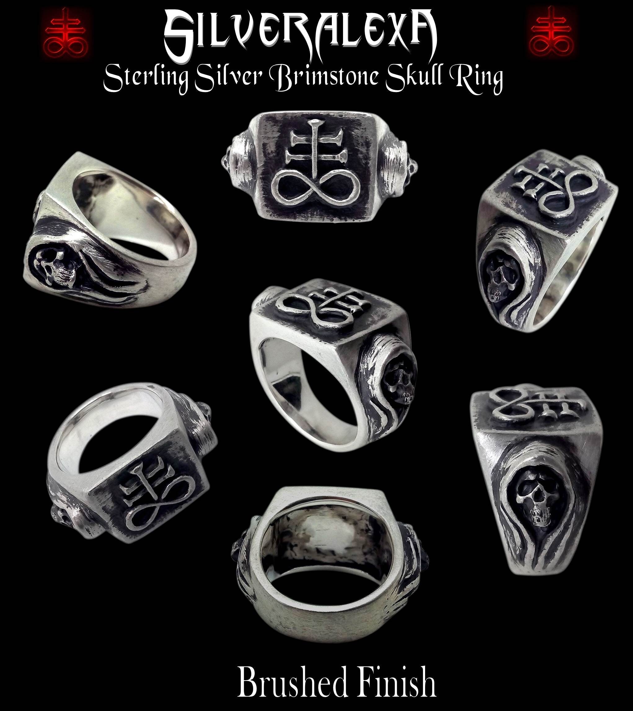 Brimstone ring - Sterling Silver Brimstone Skull Ring -  ALL SIZES - Leviathan Cross