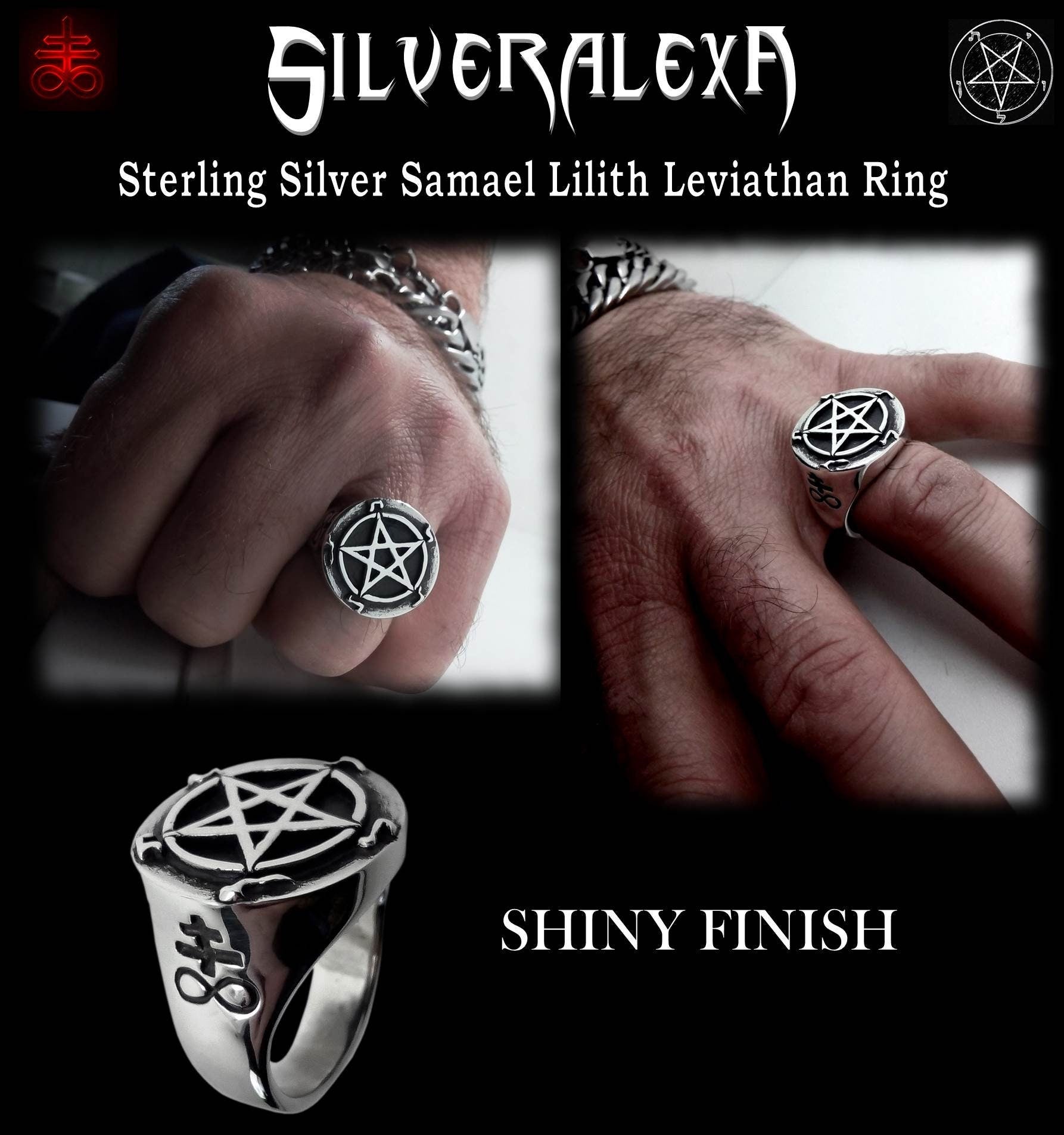 Brimstone ring - Sterling Silver Pentacle Ring -  ALL SIZES - Leviathan Cross