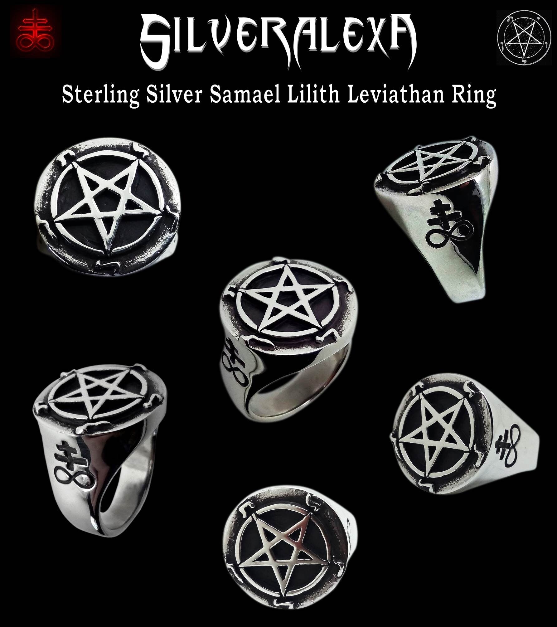 Brimstone ring - Sterling Silver Pentacle Ring -  ALL SIZES - Leviathan Cross