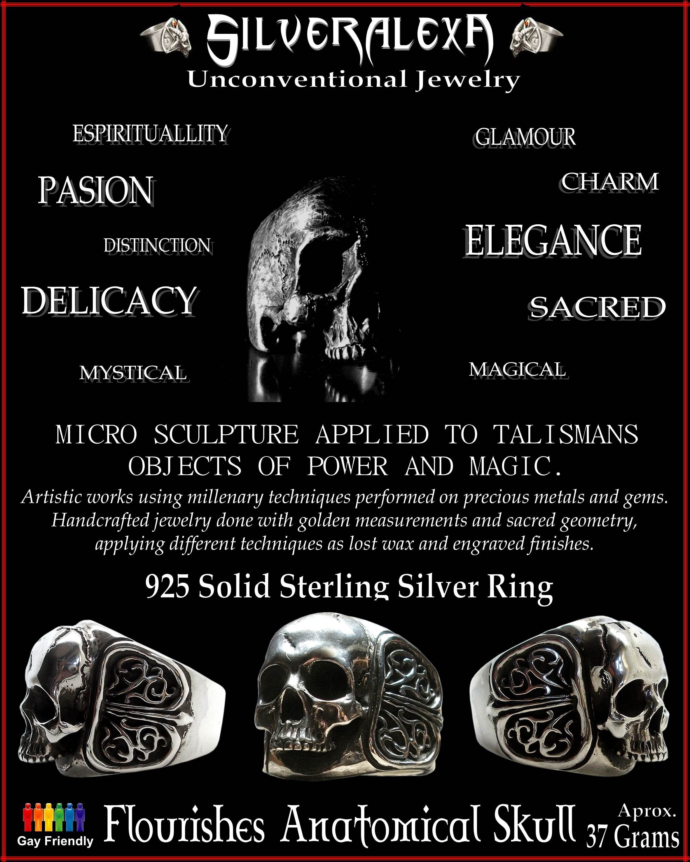 Skull ring - Sterling Silver Skull Ring Flourishes -  ALL SIZES