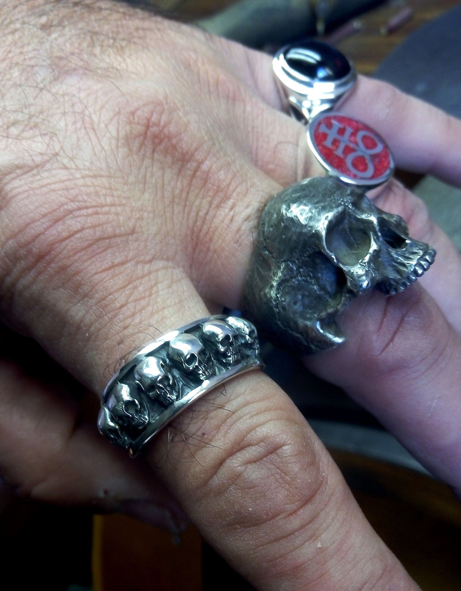 Skull ring - Sterling Silver 6 skull Templar ring -  ALL SIZES