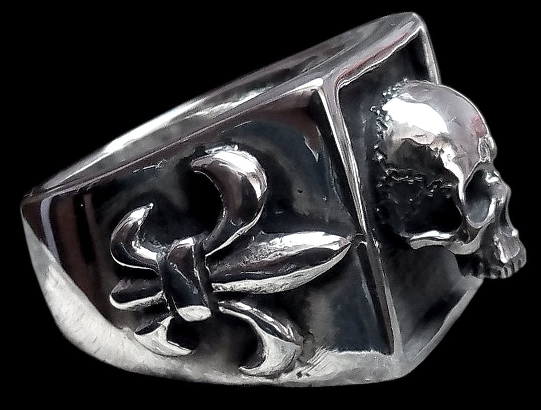 Fleur de Lis Skull Ring - Sterling Silver Fleur de Lis skull ring - powerful wisdom protection charm - All sizes