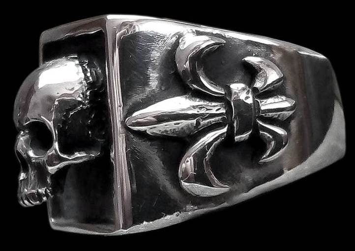 Fleur de Lis Skull Ring - Sterling Silver Fleur de Lis skull ring - powerful wisdom protection charm - All sizes
