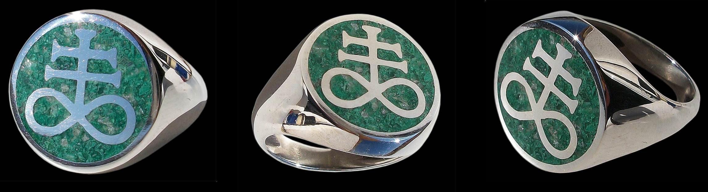 Brimstone ring - Sterling Silver Brimstone Ring -  ALL SIZES - Leviathan Cross with crushed quartz malachite