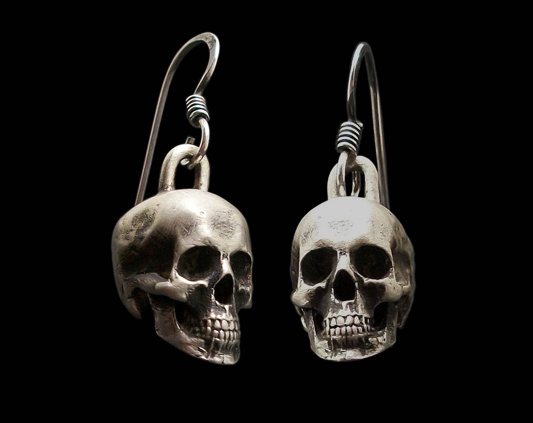 Skull Earrings - Sterling Silver Skull Earrings - Love to Death Earrings (the pair)