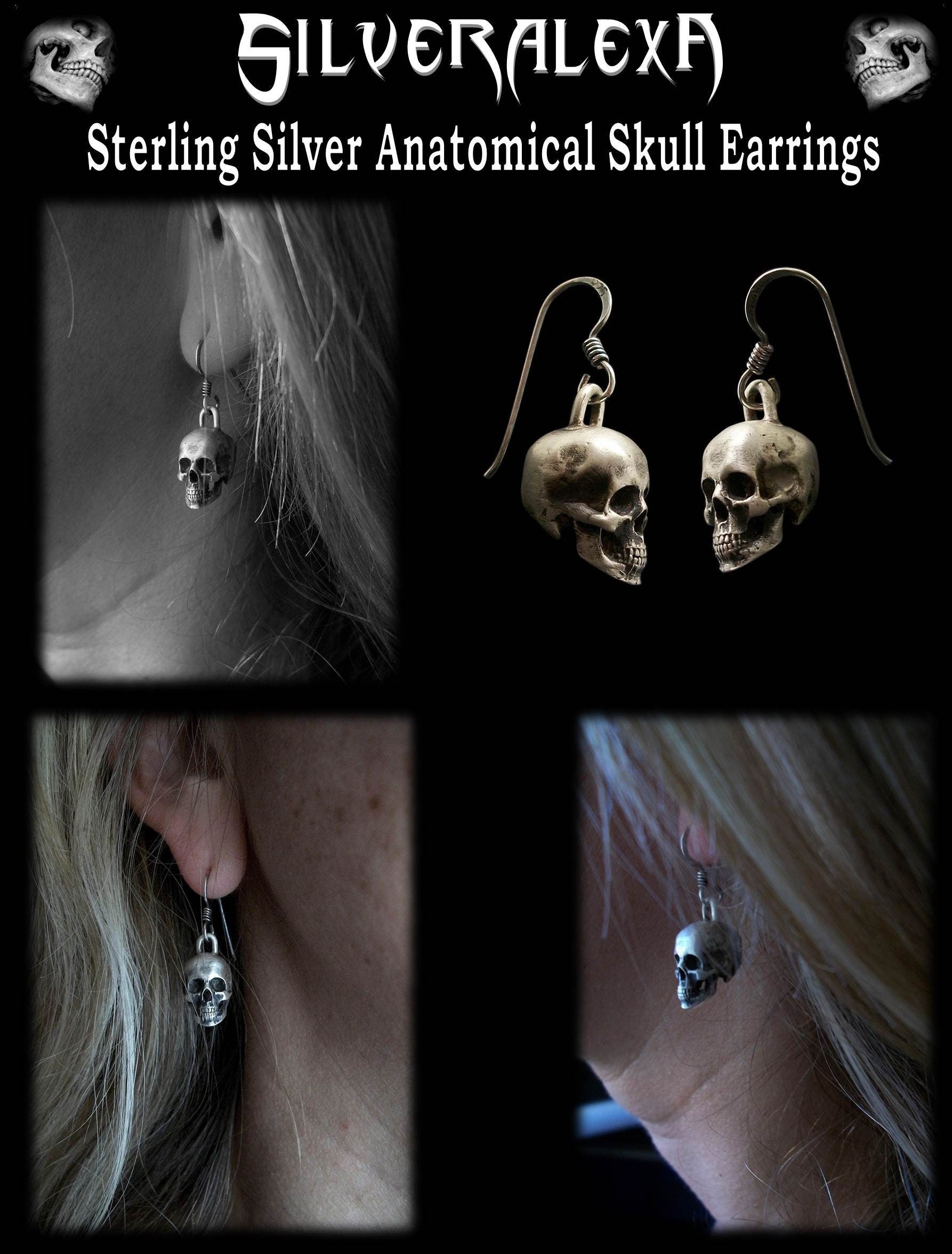 Skull Earrings - Sterling Silver Skull Earrings - Love to Death Earrings (the pair)