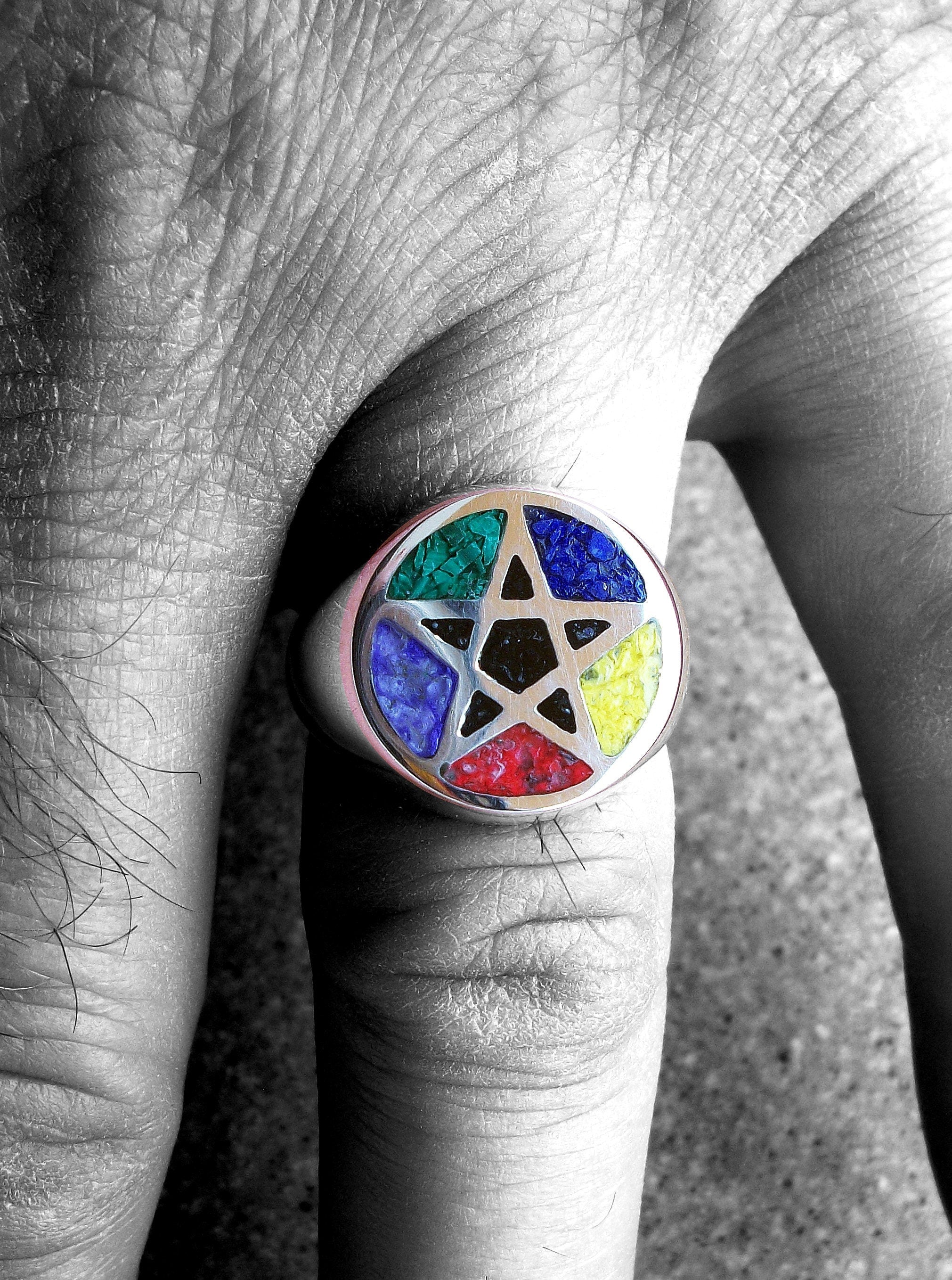 Pentacle ring - Sterling Silver Pentacle Ring - 5 Elements  ALL SIZES